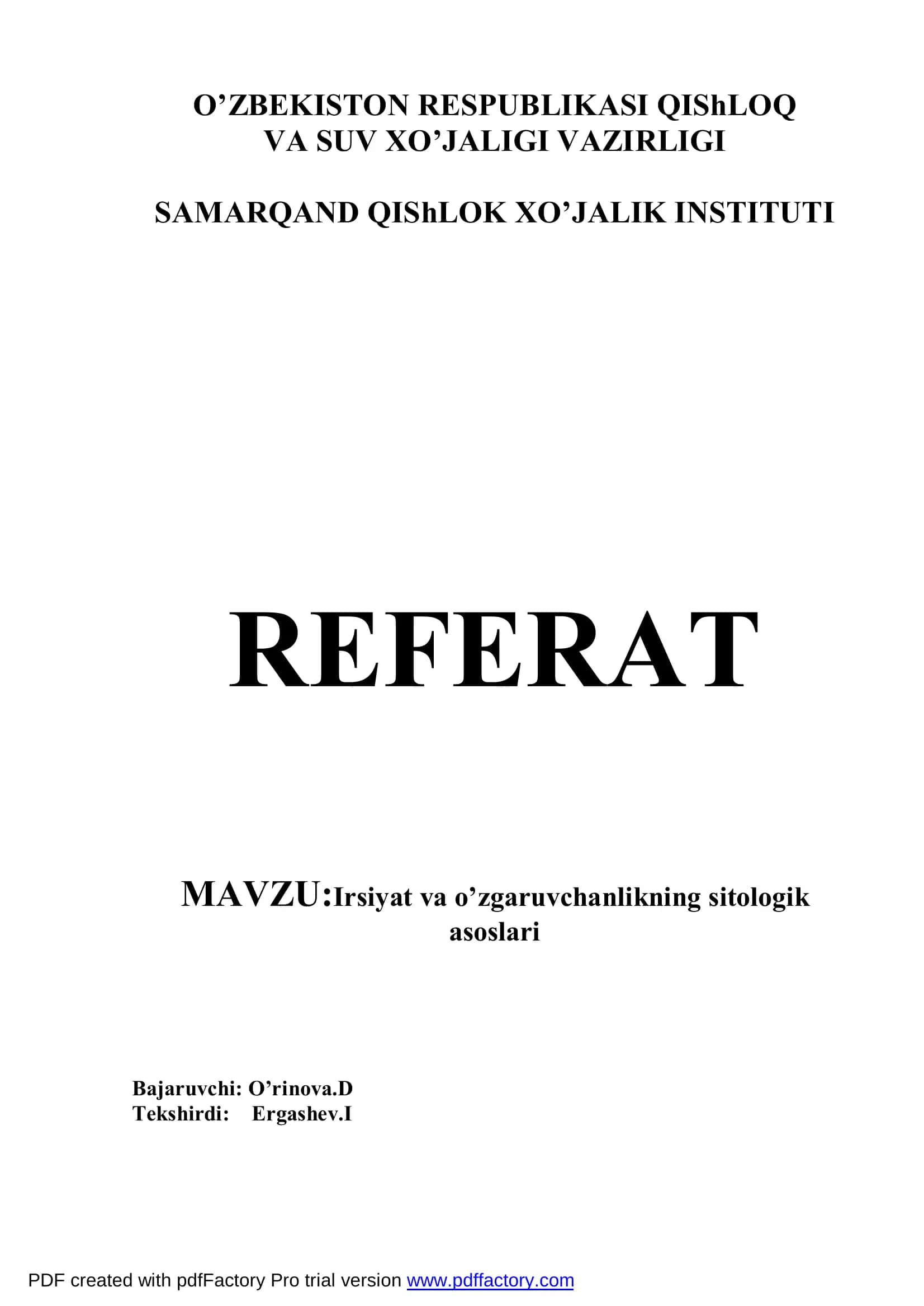 Irsiyat va o’zgaruvchanlikning sitologik asoslari 1