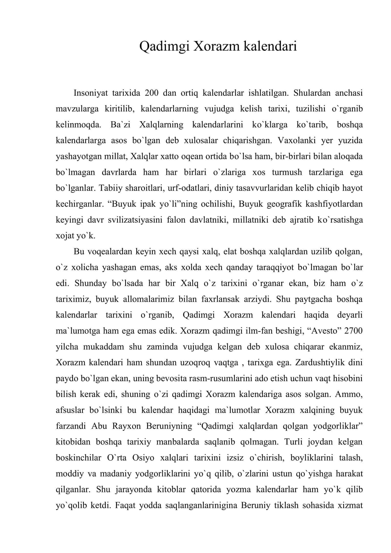 Qadimgi Xorazm kalendari 1