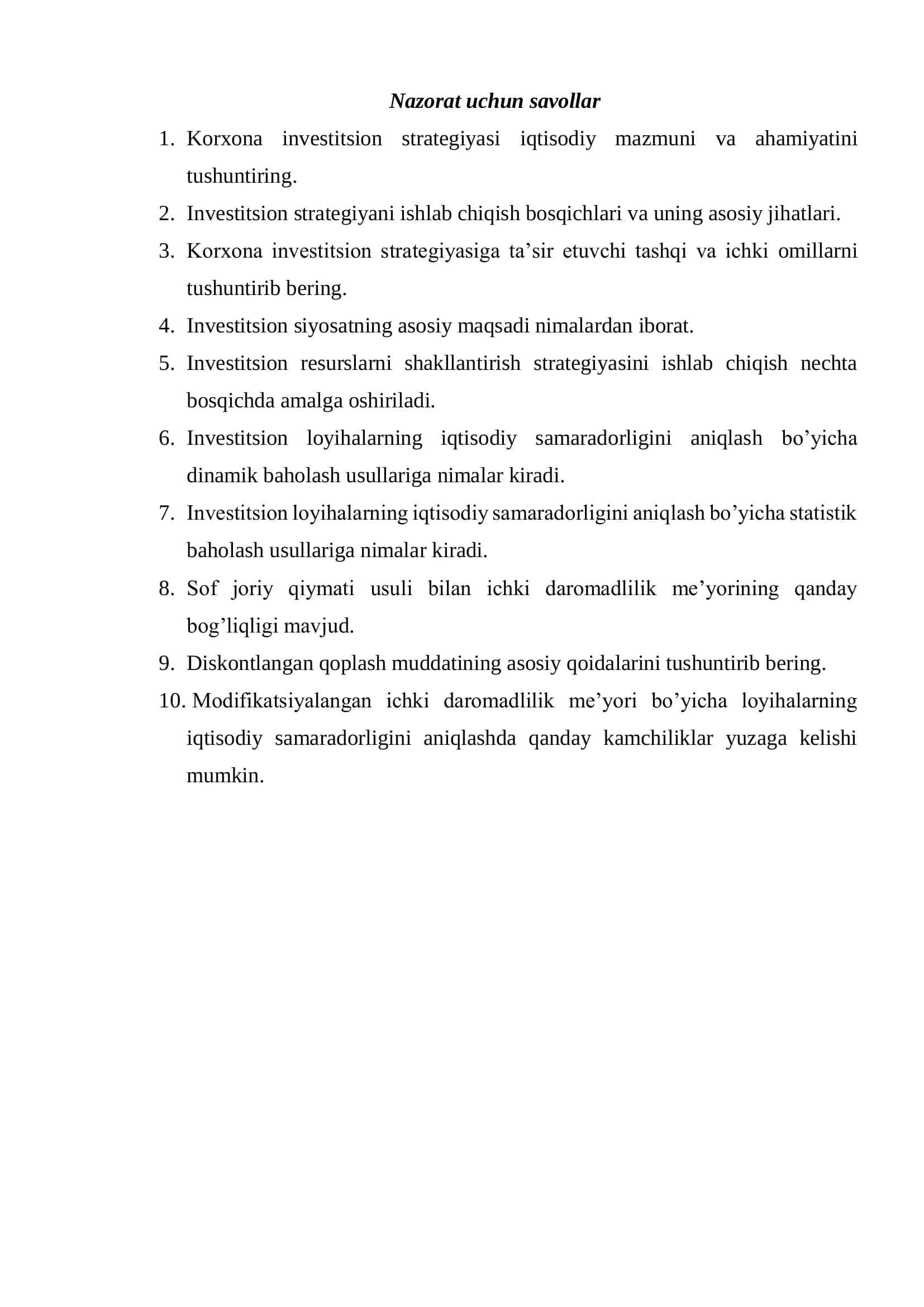 Korxona investitsion strategiyasi 1