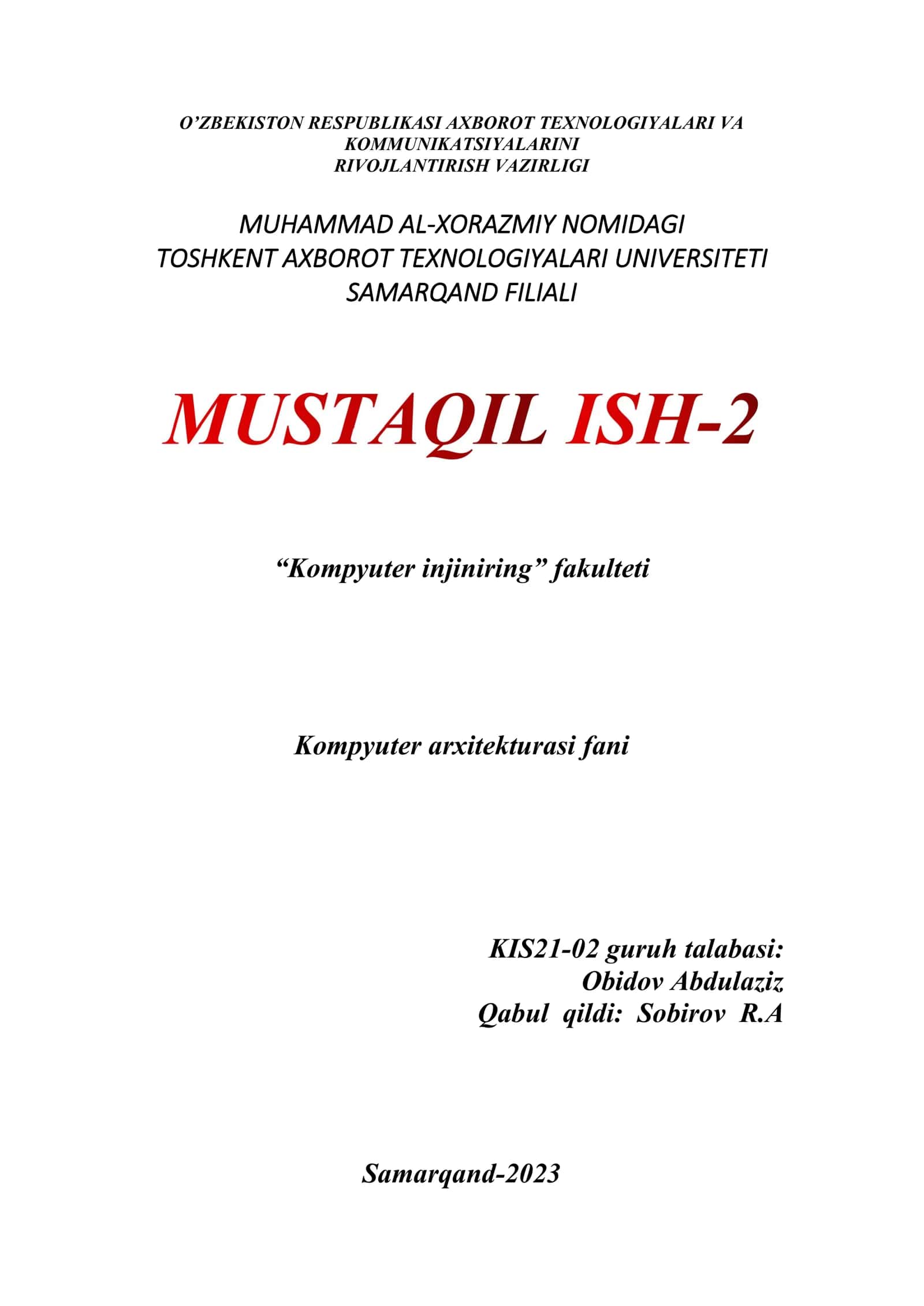 Parallel kompyuterlarning arxitekturasi 1
