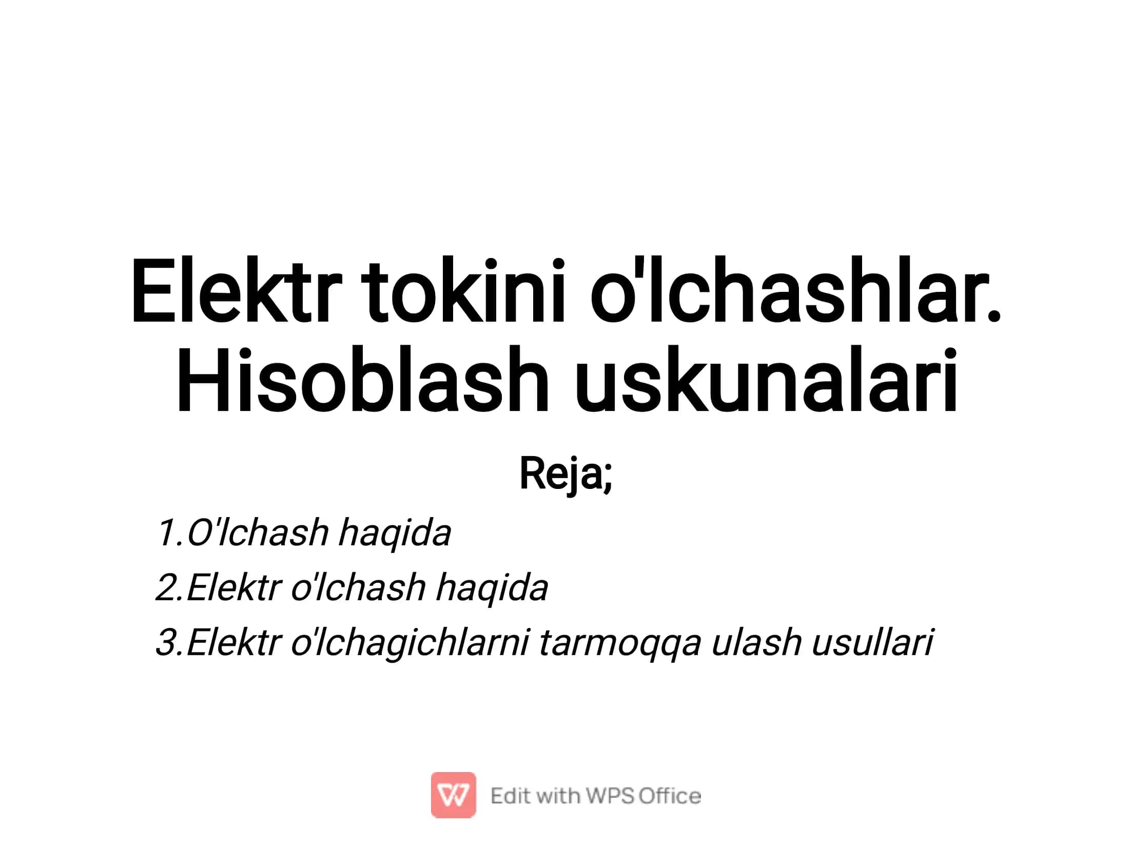 Elektr tokini o'lchashlar 1