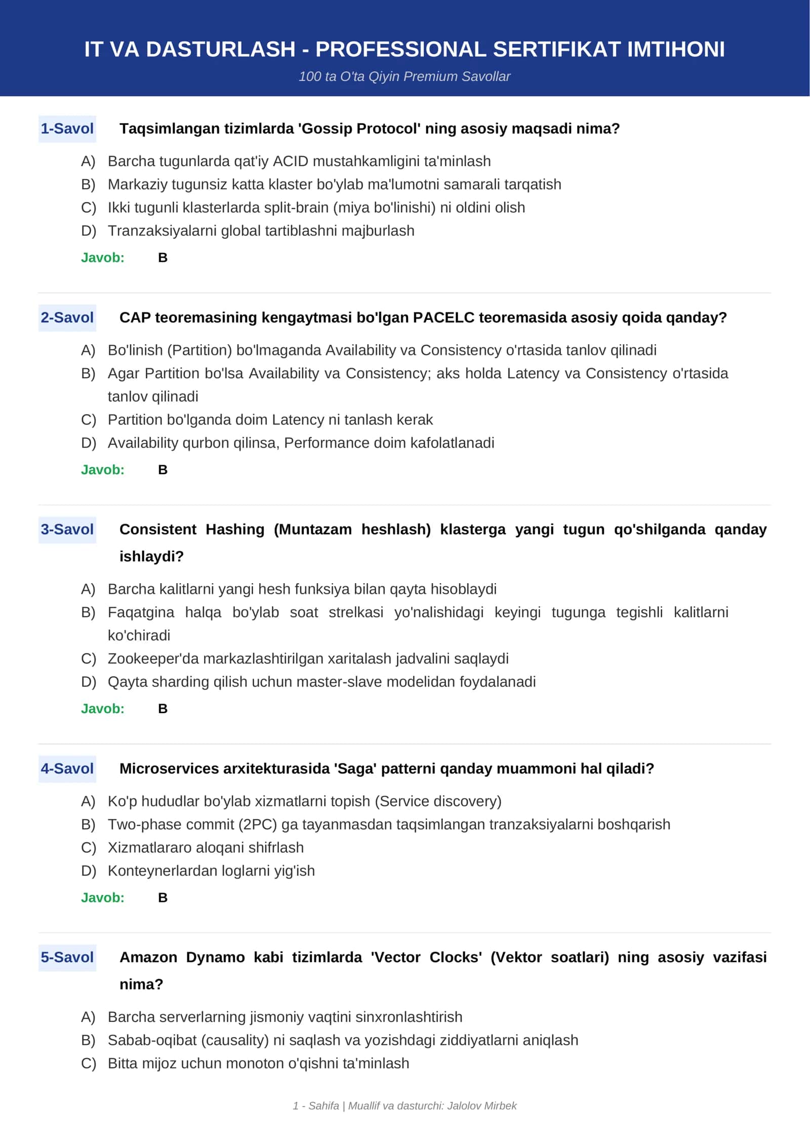 IT VA DASTURLASH - PROFESSIONAL SERTIFIKAT IMTIHONI 1