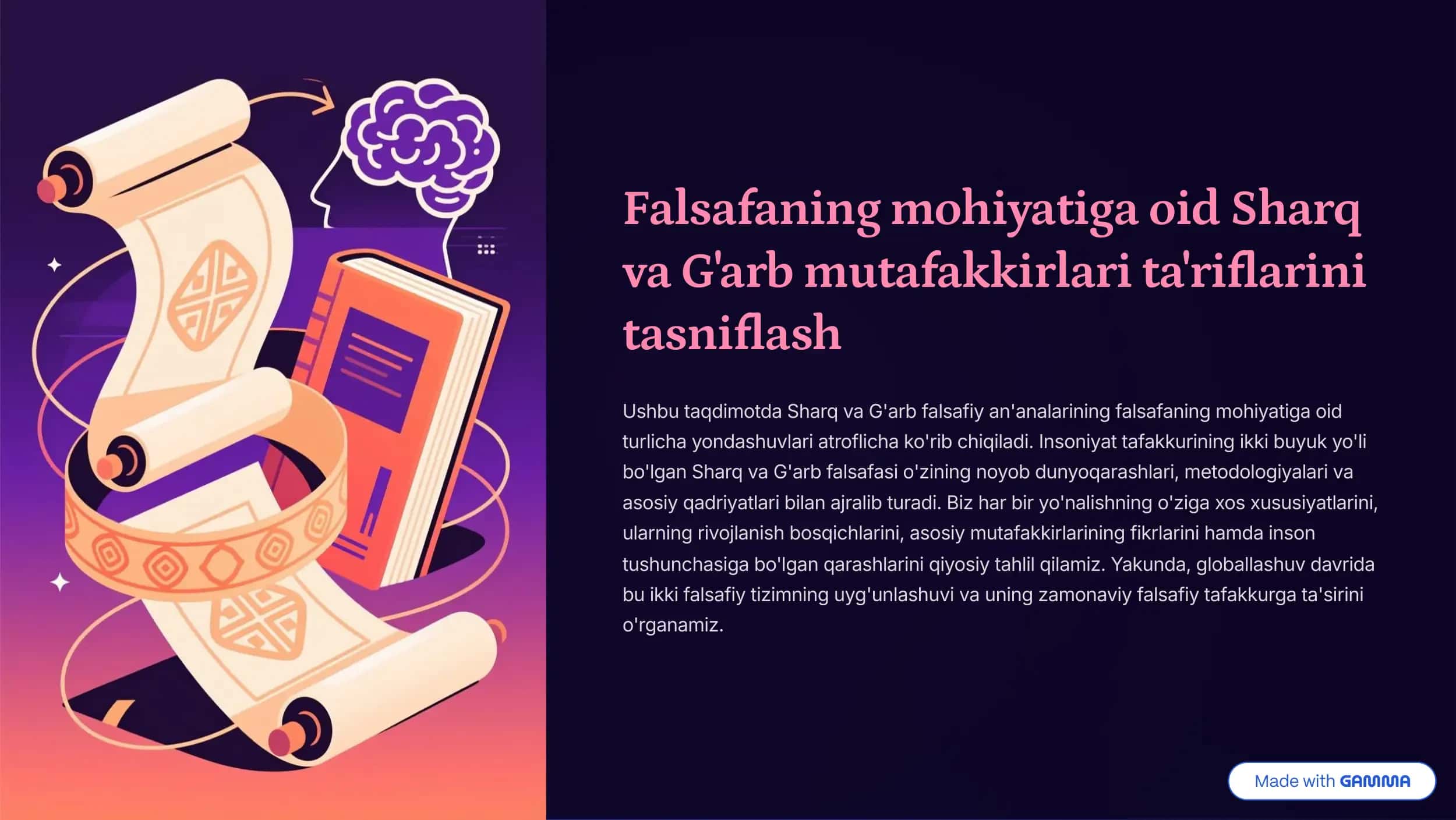 Falsafaning mohiyatiga oid Sharq va G'arb mutafakkirlari ta'riflarini tasniflash 1