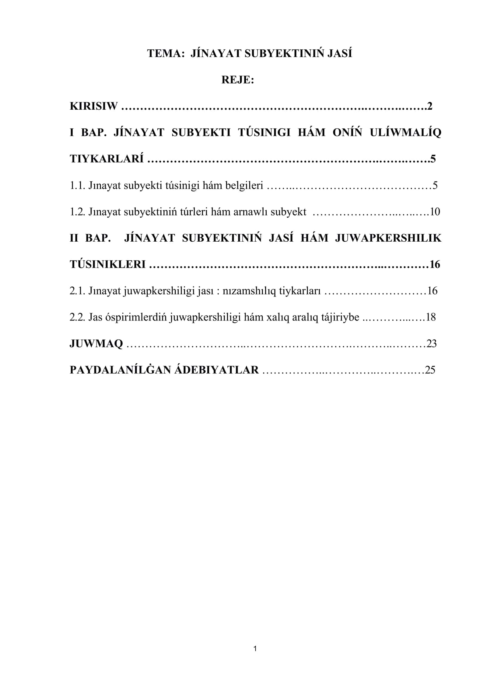 Jınayat subyektiniń jası Kurs jumısı 1