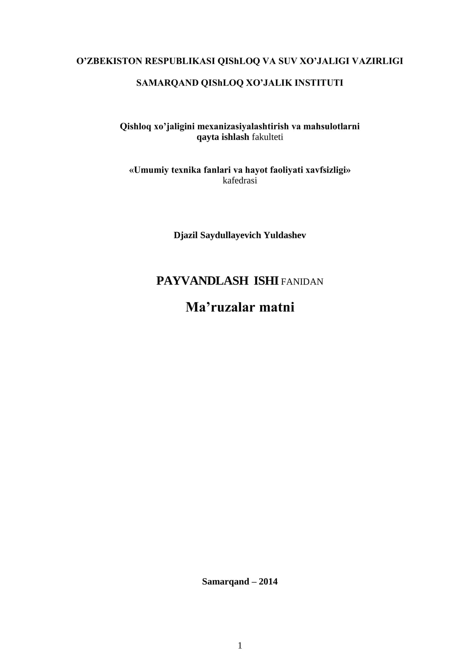 PAYVANDLASH ISHI FANIDAN Ma’ruzalar matni 1