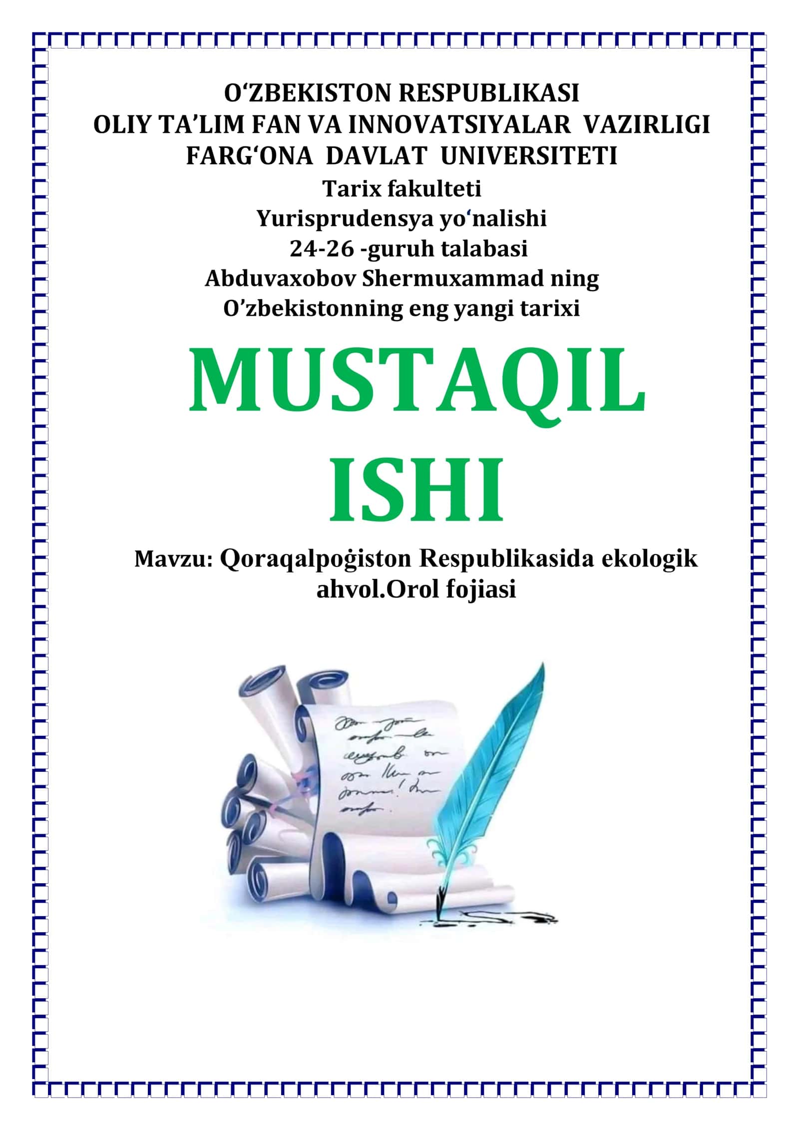 Qoraqalpoġiston Respublikasida ekologik ahvol. Orol fojiasi 1
