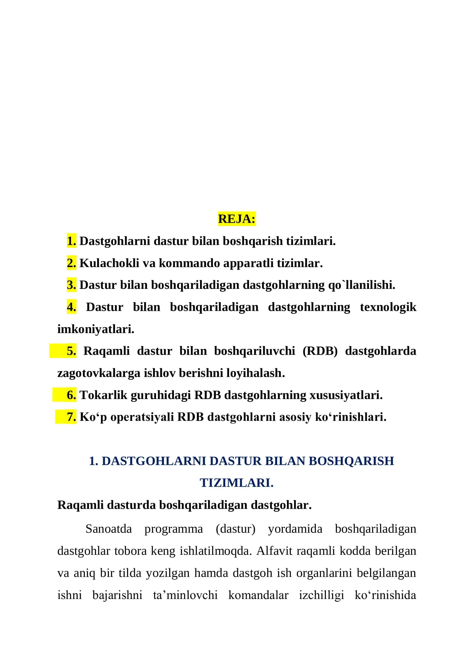 Dastgohlar va dasturiy boshqaruv tizimlari 1