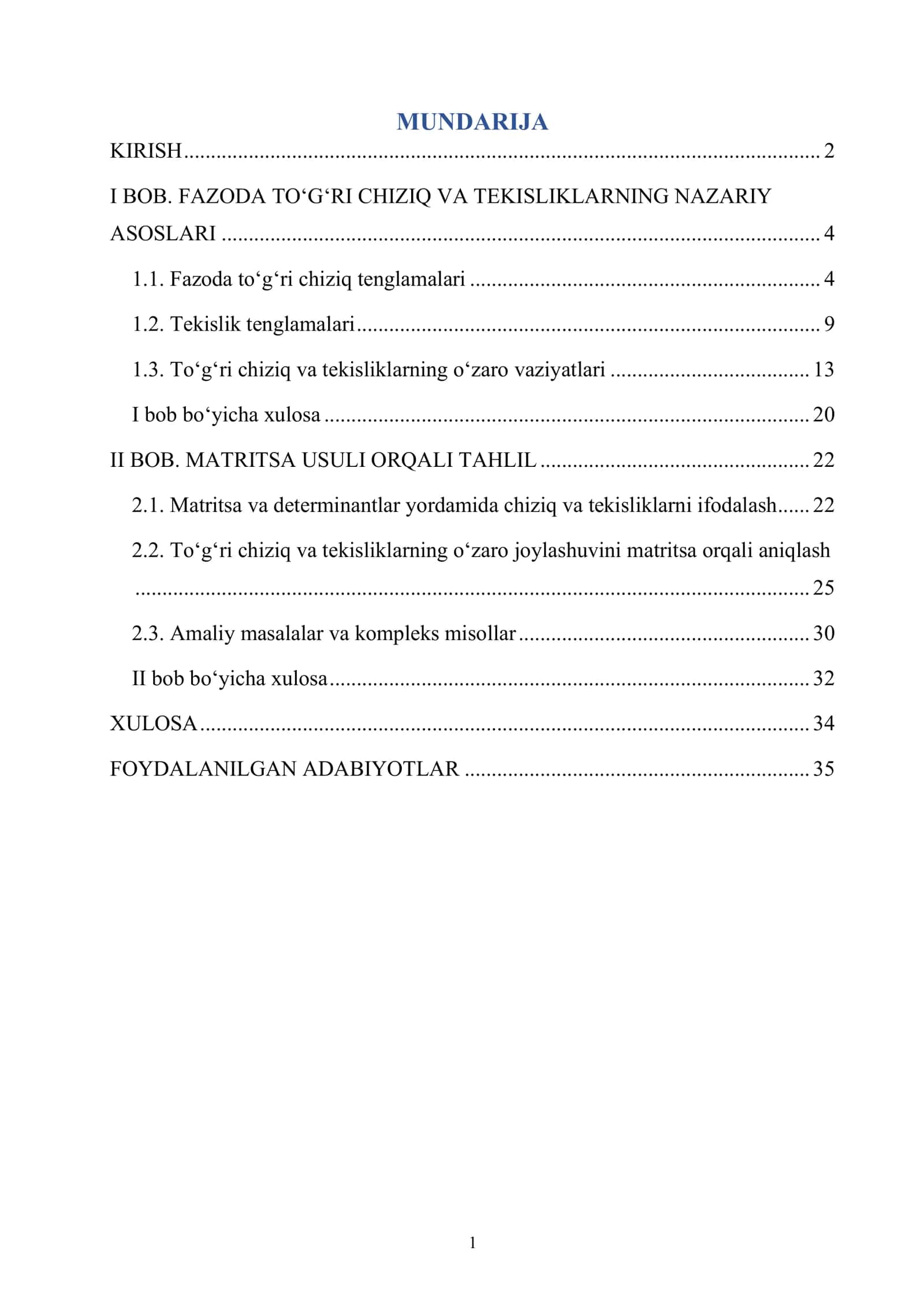 Fazoda toʻgʻri chiziq va 1