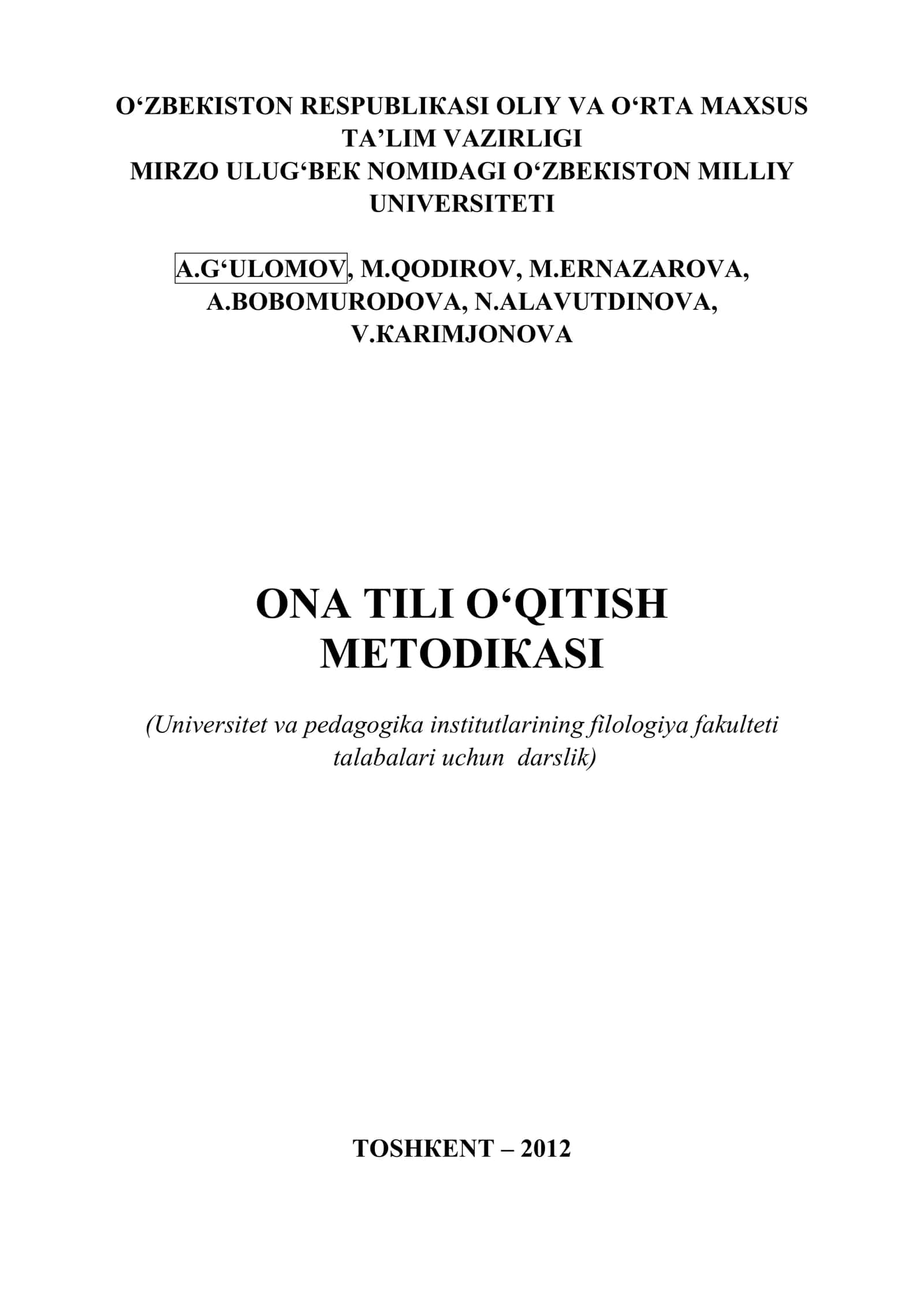 ONA TILI O‘QITISH METODIКASI 1