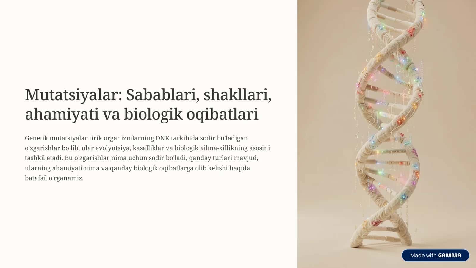 Mutatsiyalar: Sabablari, shakllari, ahamiyati va biologik oqibatlari 1