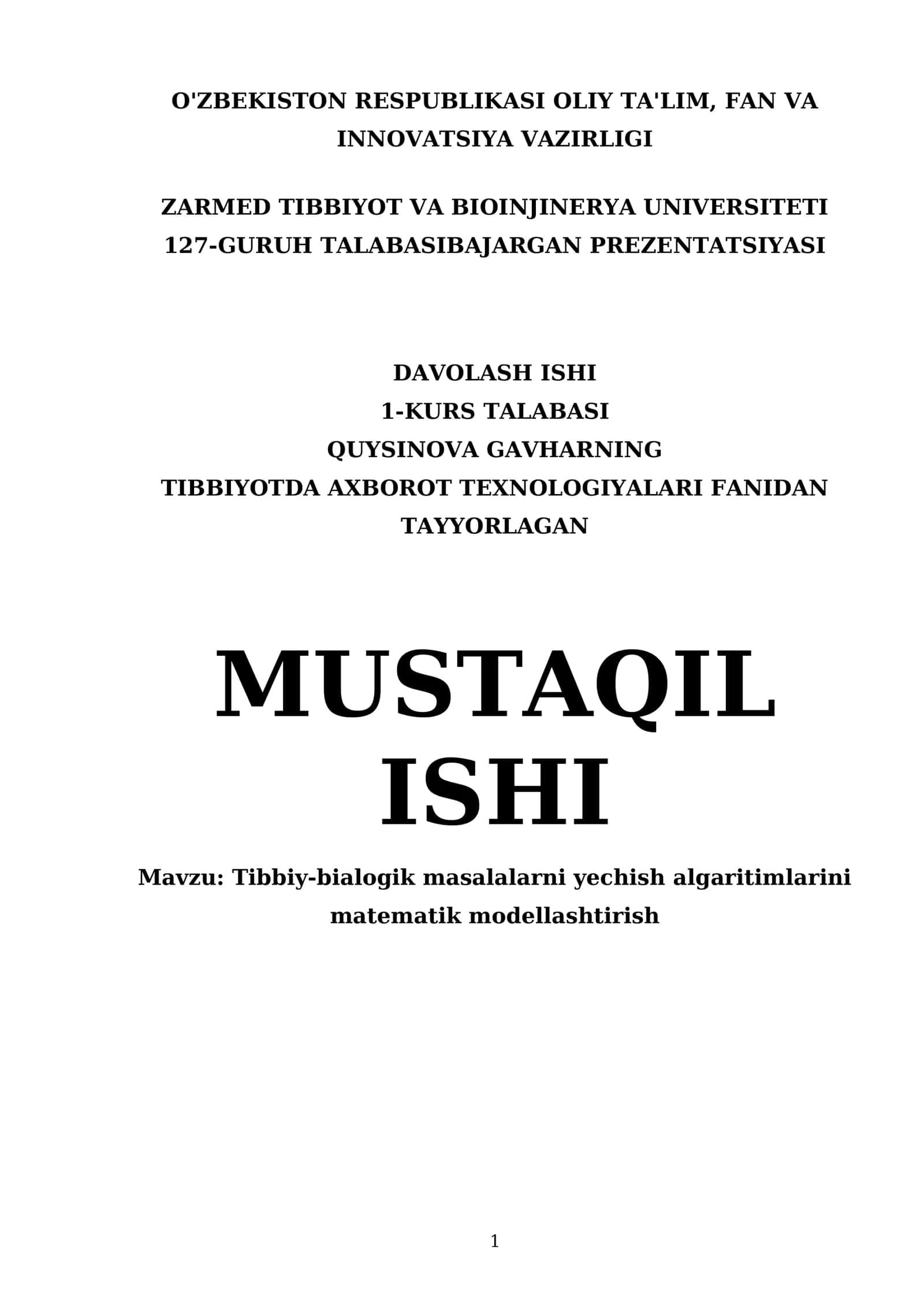 Tibbiy-bialogik masalalarni yechish algaritimlarini matematik modellashtirish 1