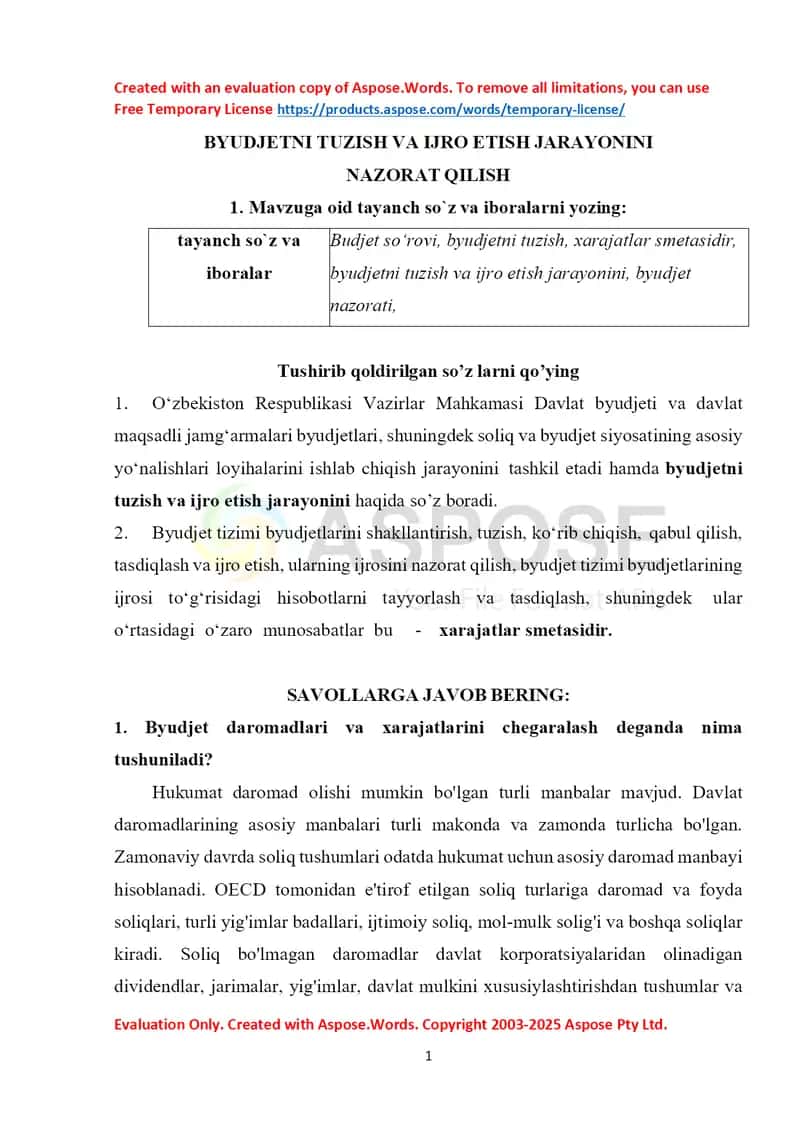 Budjetni nazorat qilish 1