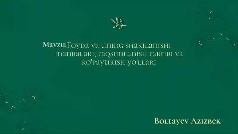 Mavzu: Foyda va uning shakilanishi