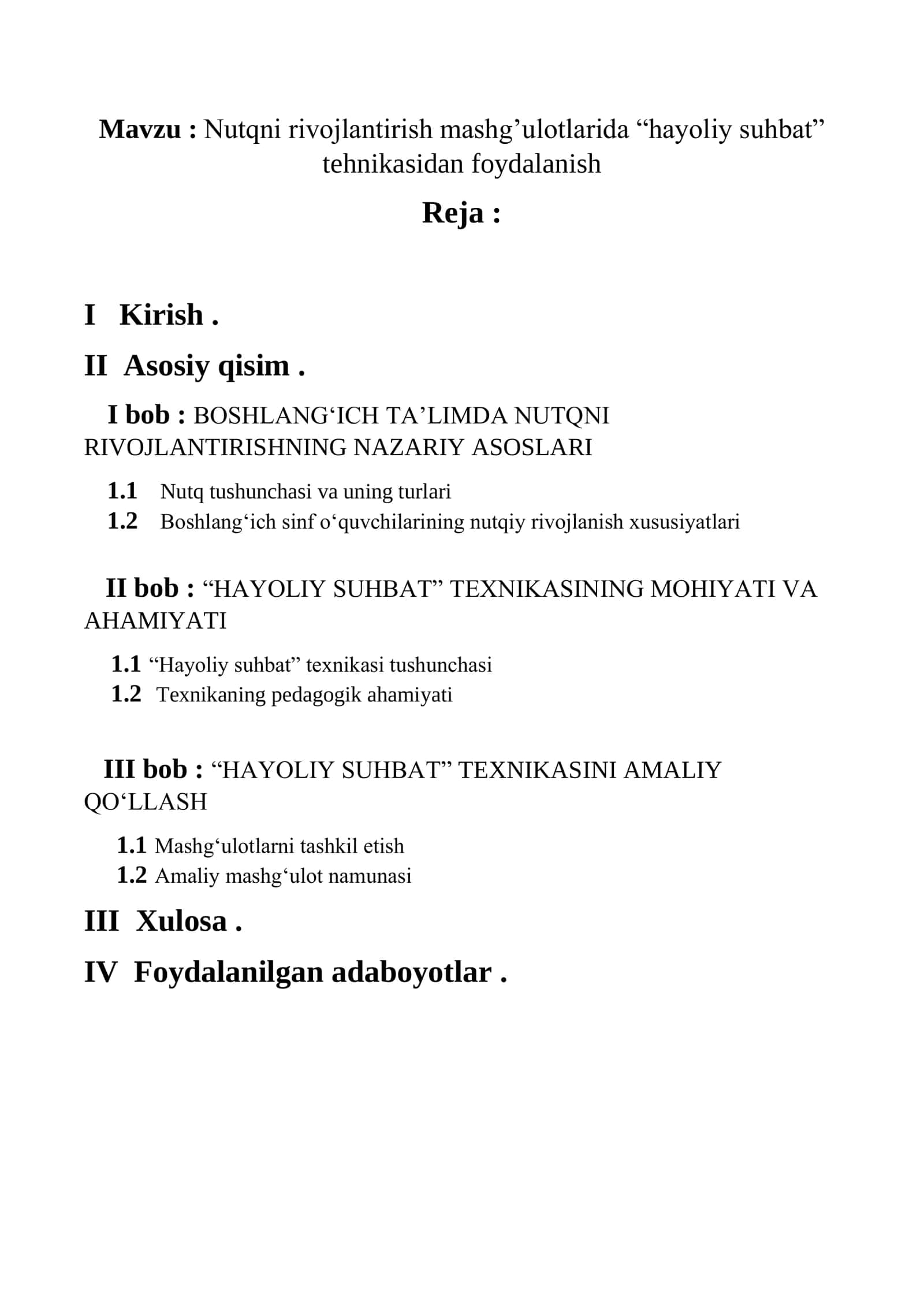 Nutqni rivojlantirish mashg’ulotlarida “hayoliy suhbat” tehnikasidan foydalanish 1