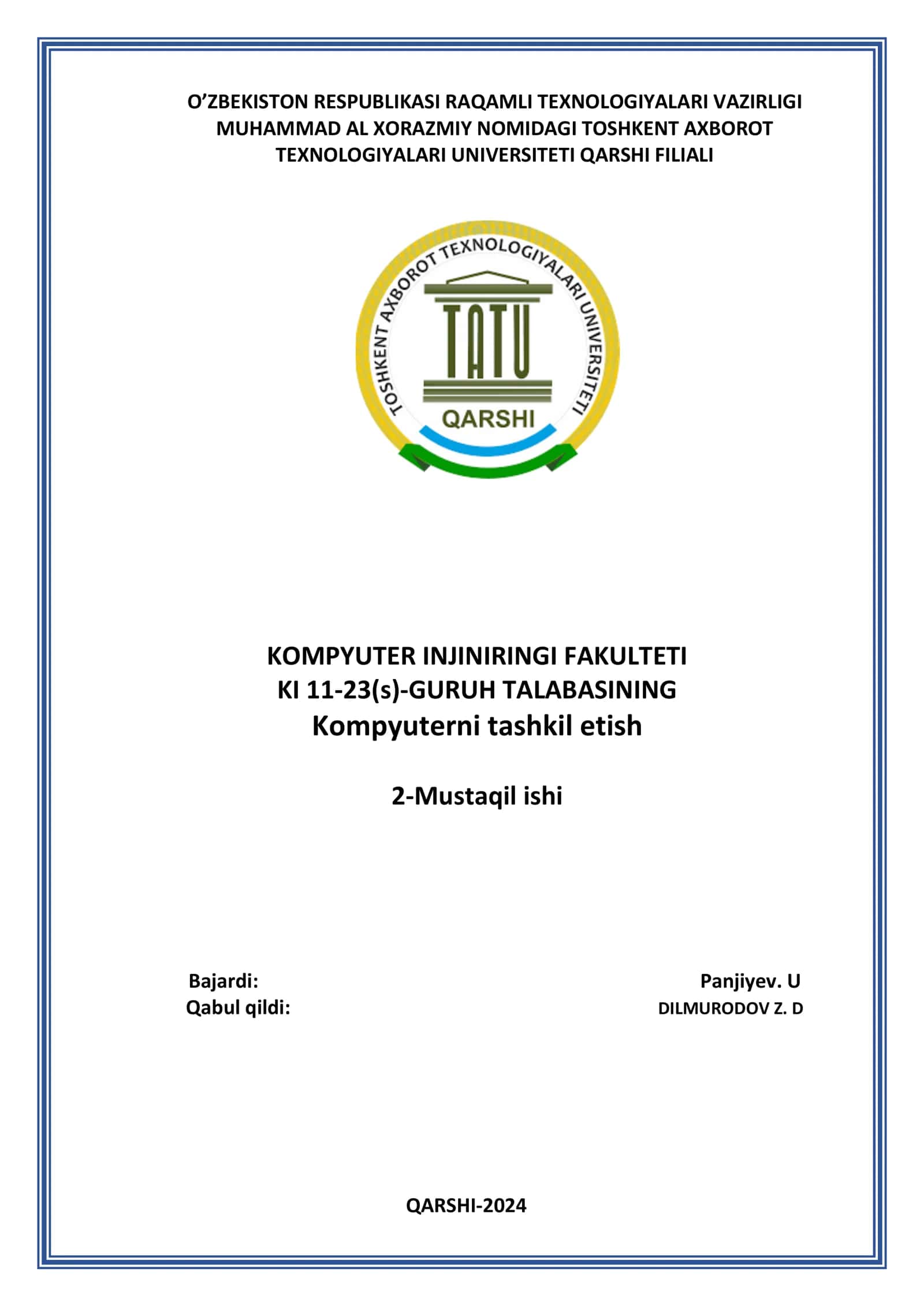 Kompyuterni tashkil etish 1