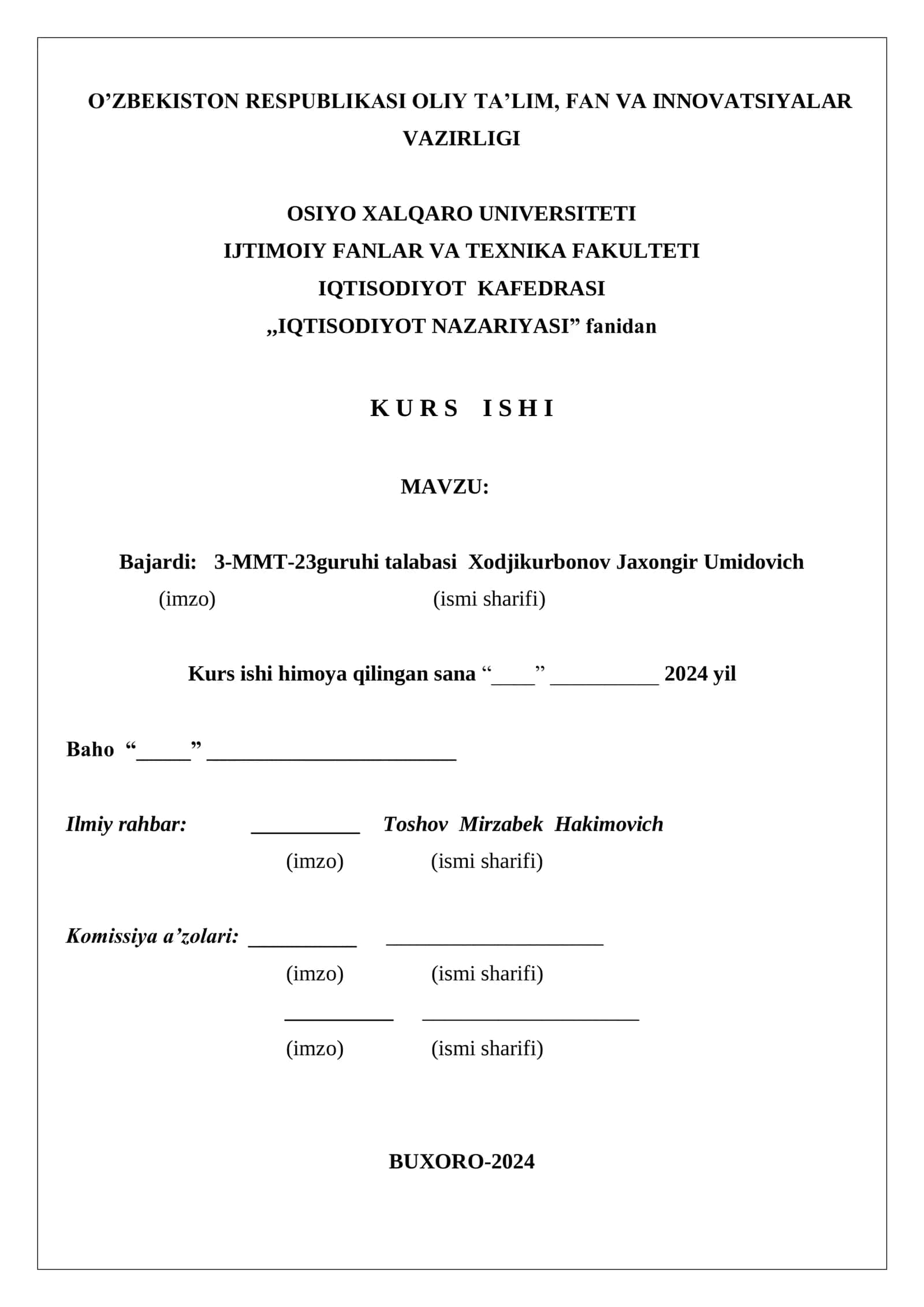 Davlat moliyaviy siyosati mavzusida kurs ishi 1