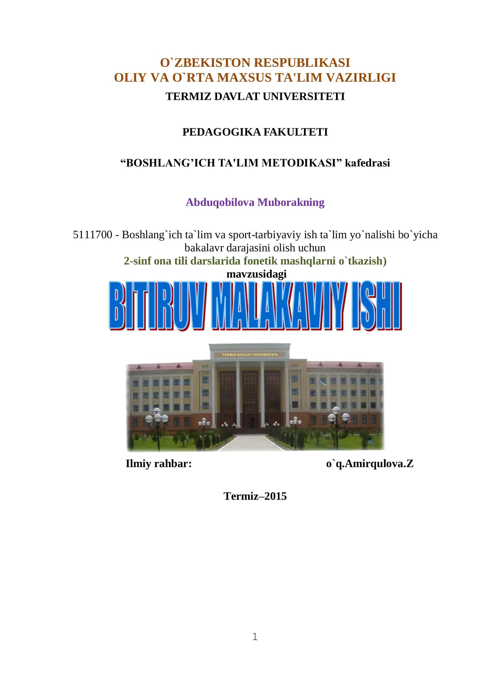 2-sinf ona tili darslarida fonetik mashqlarni o`tkazish 1