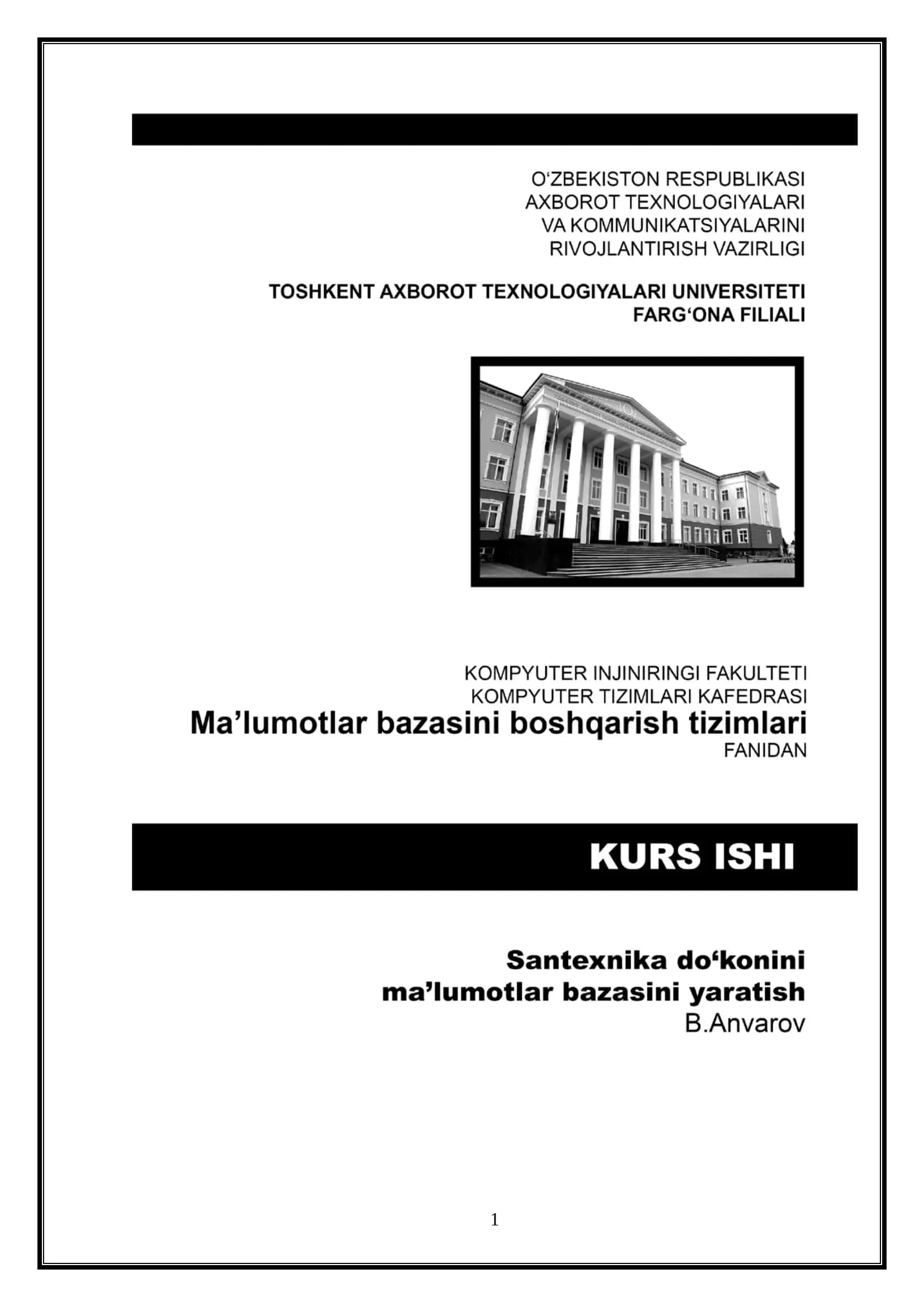 Santexnika do’konini ma’lumotlar bazasini yaratish 1