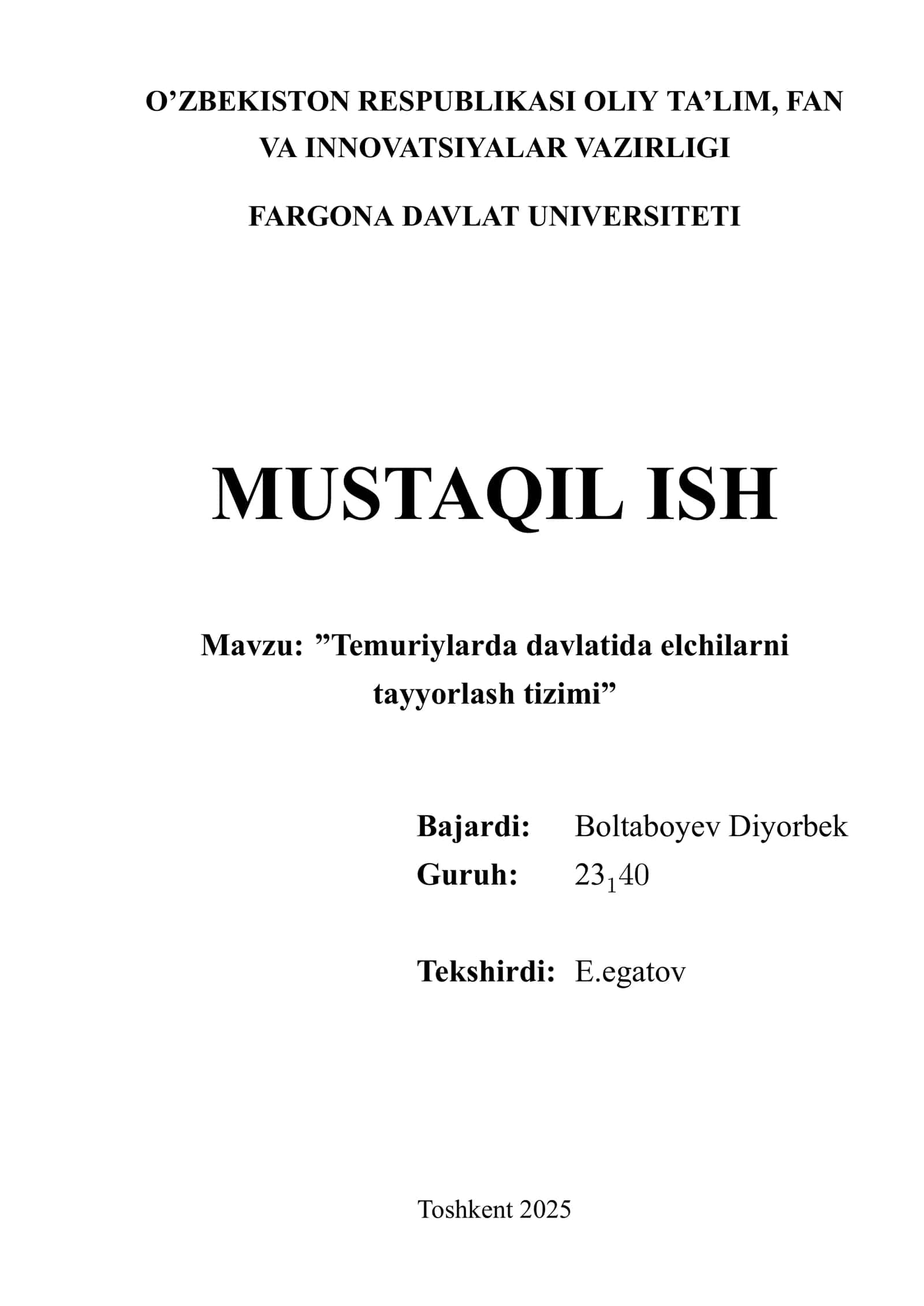 Temuriylarda davlatida elchilarni tayyorlash tizimi 1