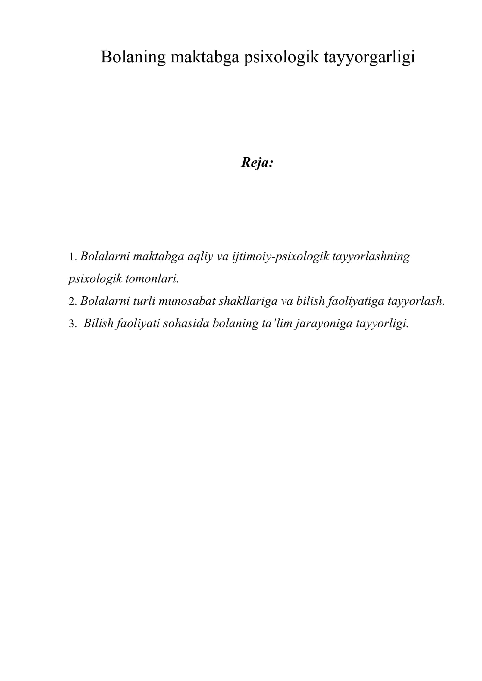 Bolaning maktabga psixologik tayyorgarligi 1