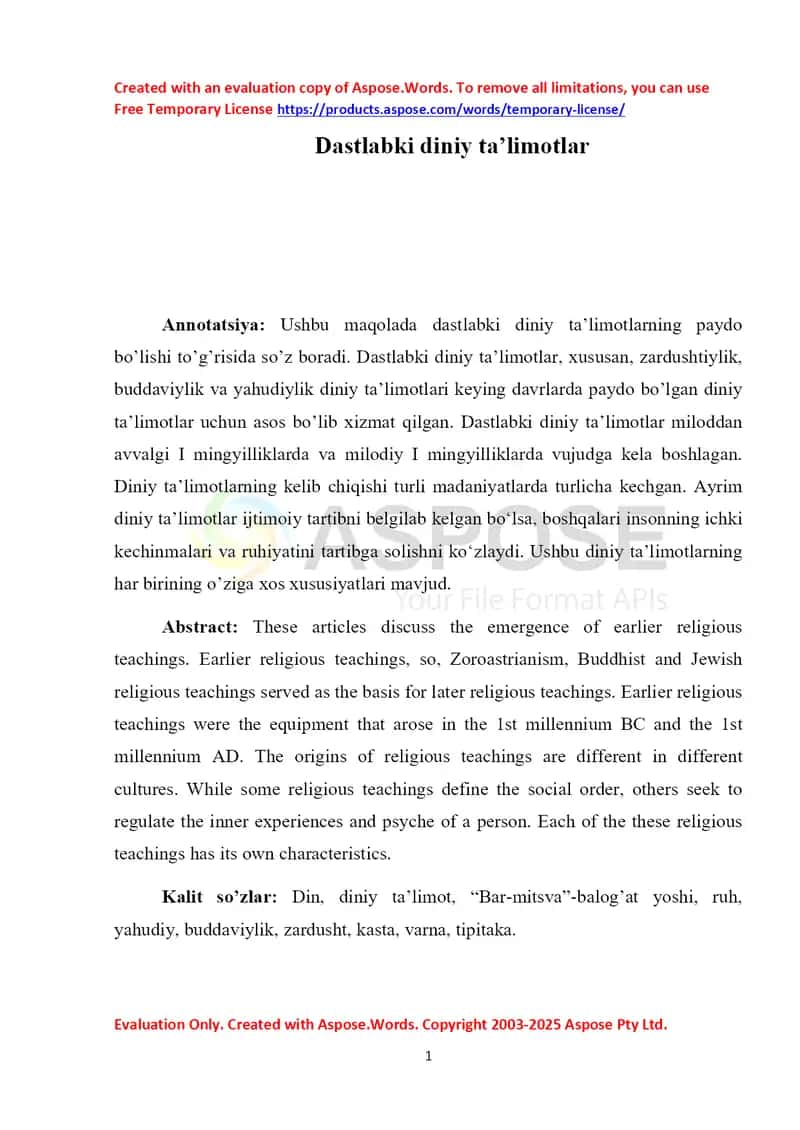 Dastlabki diniy ta’limotlar 1