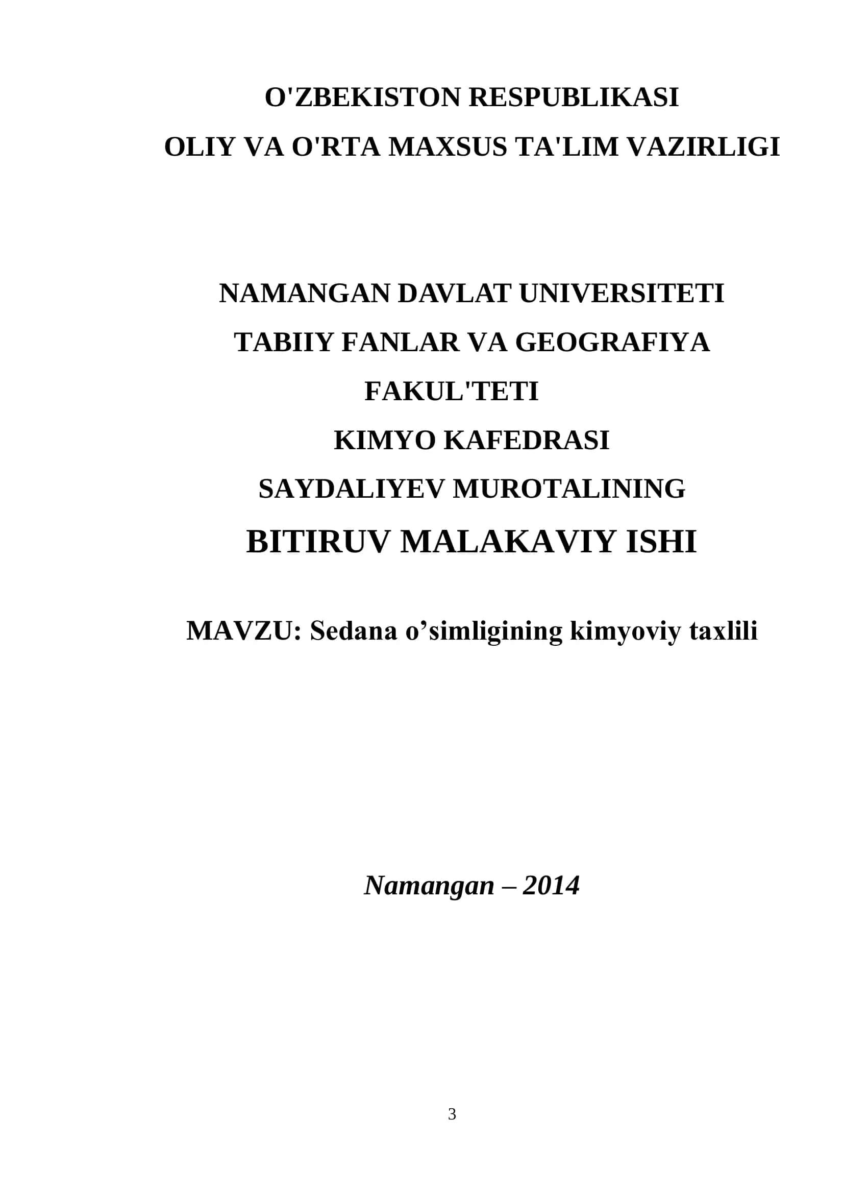 SEDANA O'SIMLIGINING KIMYOVY TAXLILI 1