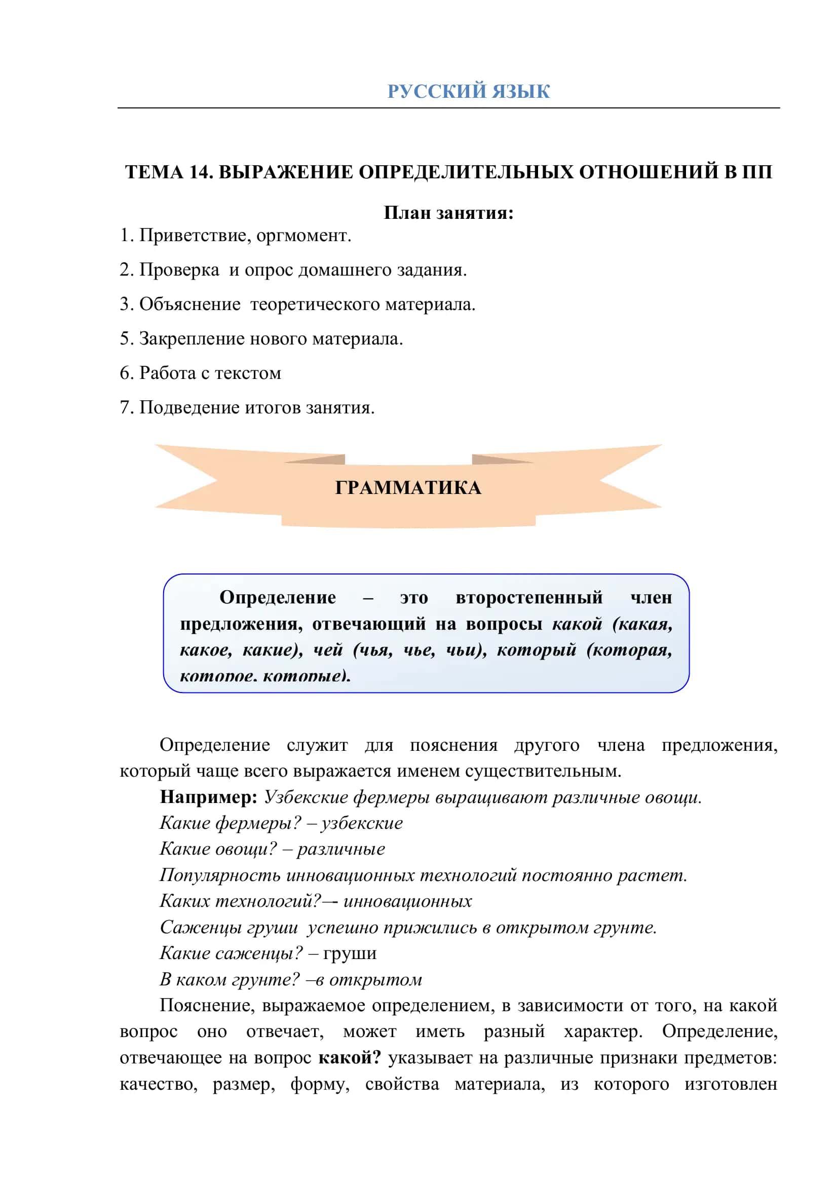 ТЕМА 14. ВЫРАЖЕНИЕ ОПРЕДЕЛИТЕЛЬНЫХ ОТНОШЕНИЙ В ПП 1