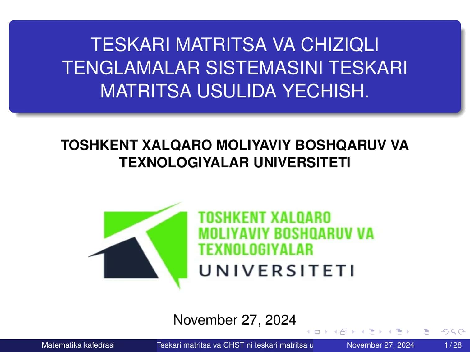 Teskari Matritsa va Chiziqli Tenglamalar Sistemasi 1