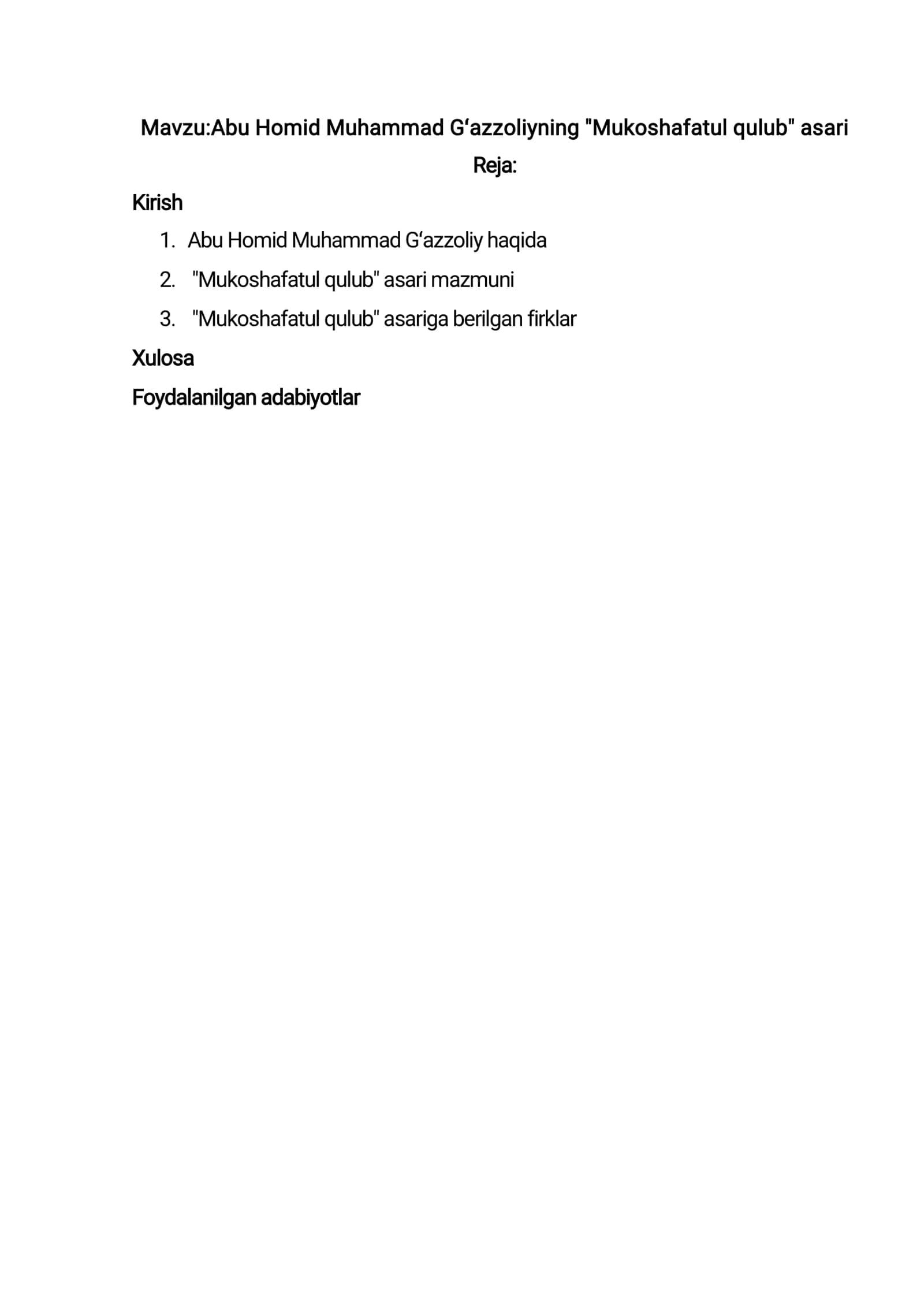 Abu Homid Muhammad Gʻazzoliyning "Mukoshafatul qulub" asari 1