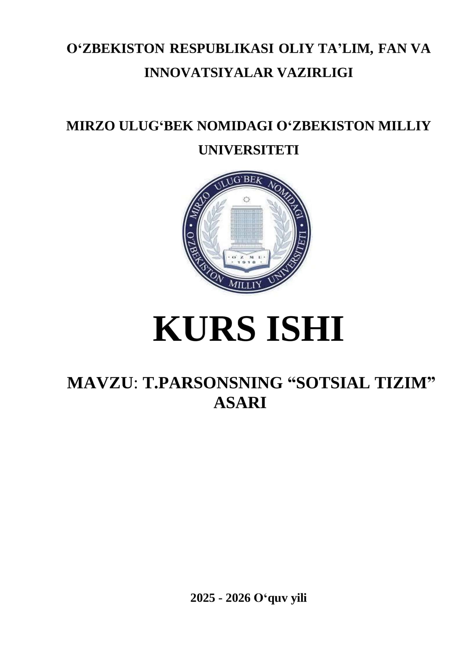 T.PARSONSNING “SOTSIAL TIZIM” ASARI 1