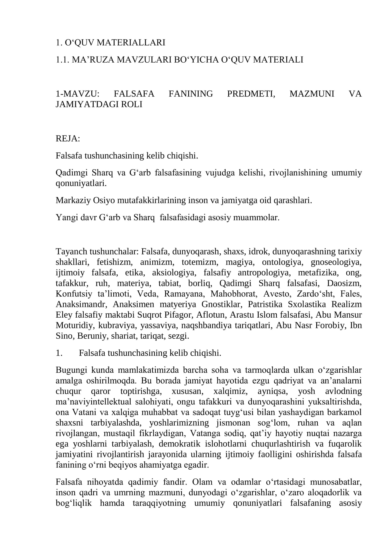 FALSAFA FANINING PREMDETI, MAZMUNI VA JAMIYATDAGI ROLI 1