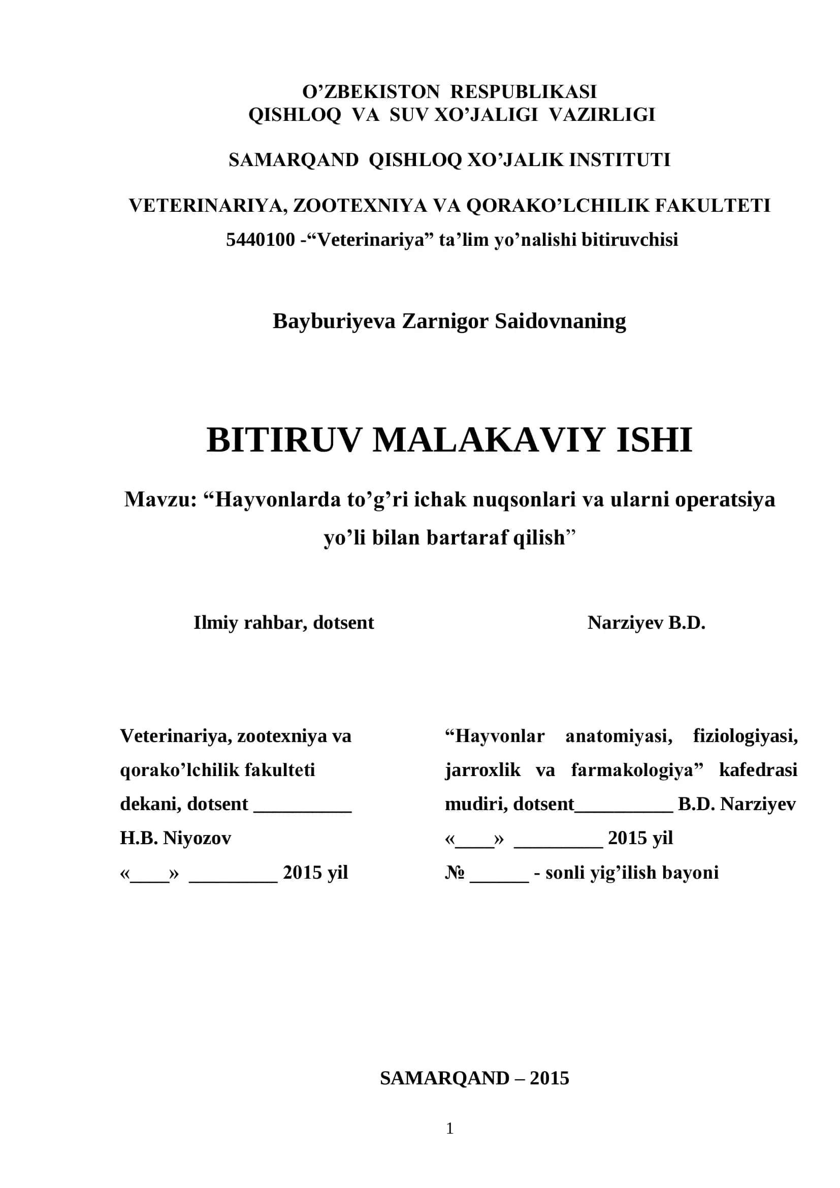 Veterinariya bitiruv malakaviy ishi 1