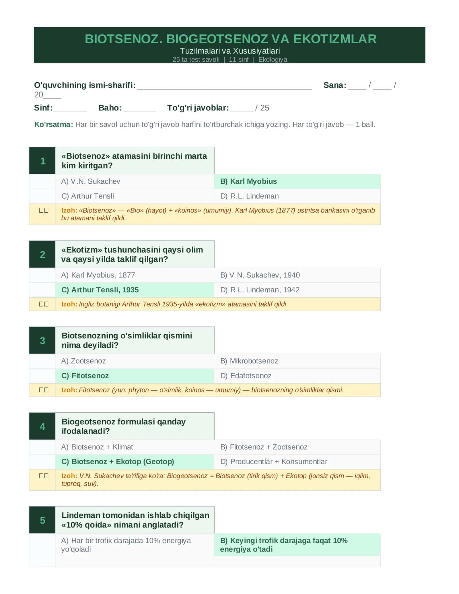 BIOTSENOZ. BIOGEOTSENOZ VA EKOTIZMLAR 1