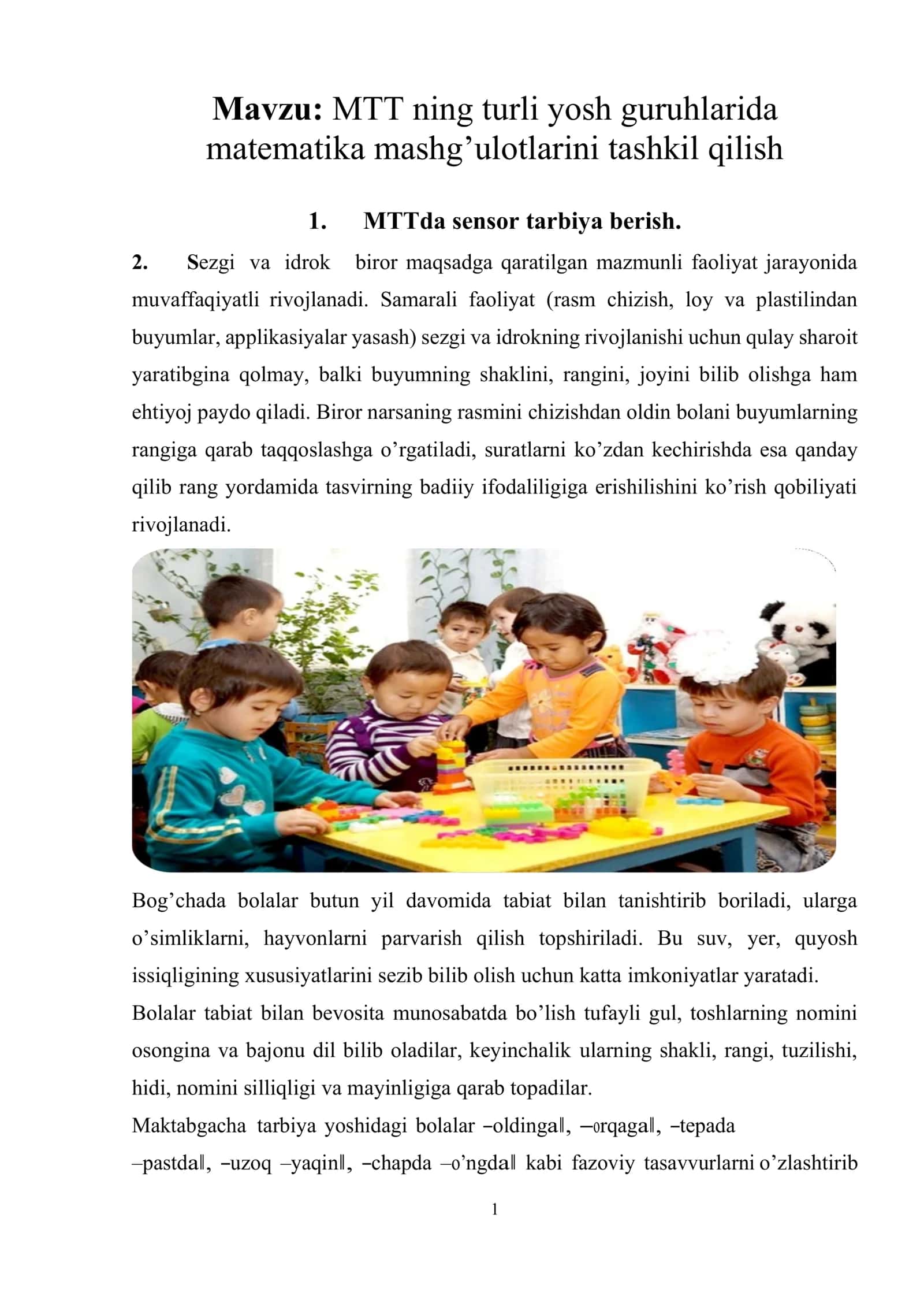 MTT ning turli yosh guruhlarida matematika mashg’ulotlarini tashkil qilish 1