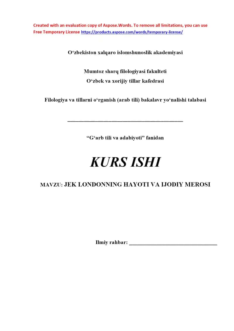 JEK LONDONNING HAYOTI VA IJODIY MEROSI 1