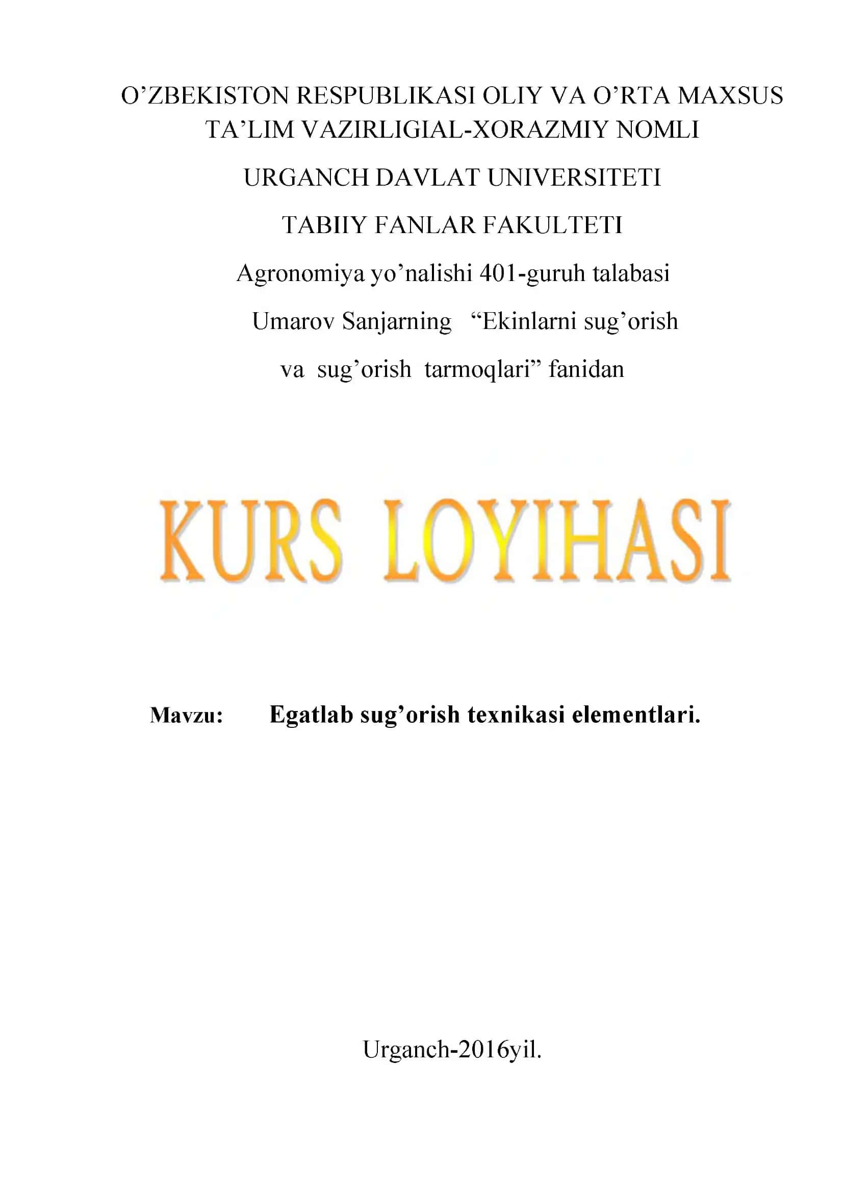 Egatlab sug’orish texnikasi elementlari 1