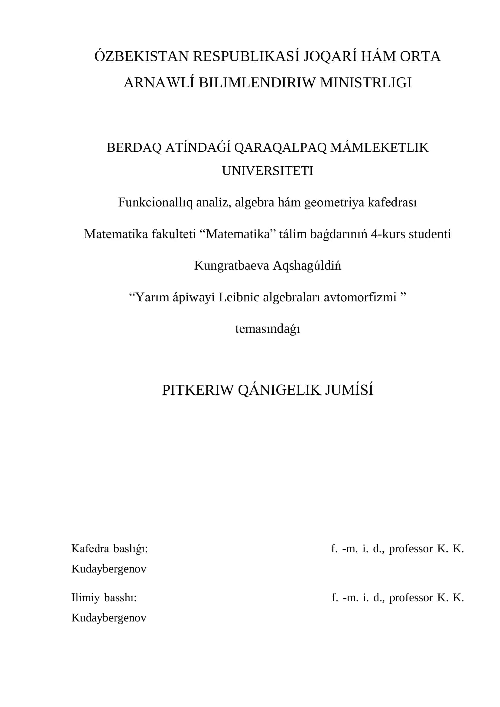 Yarım ápiwayi Leibnic algebraları avtomorfizmi 1