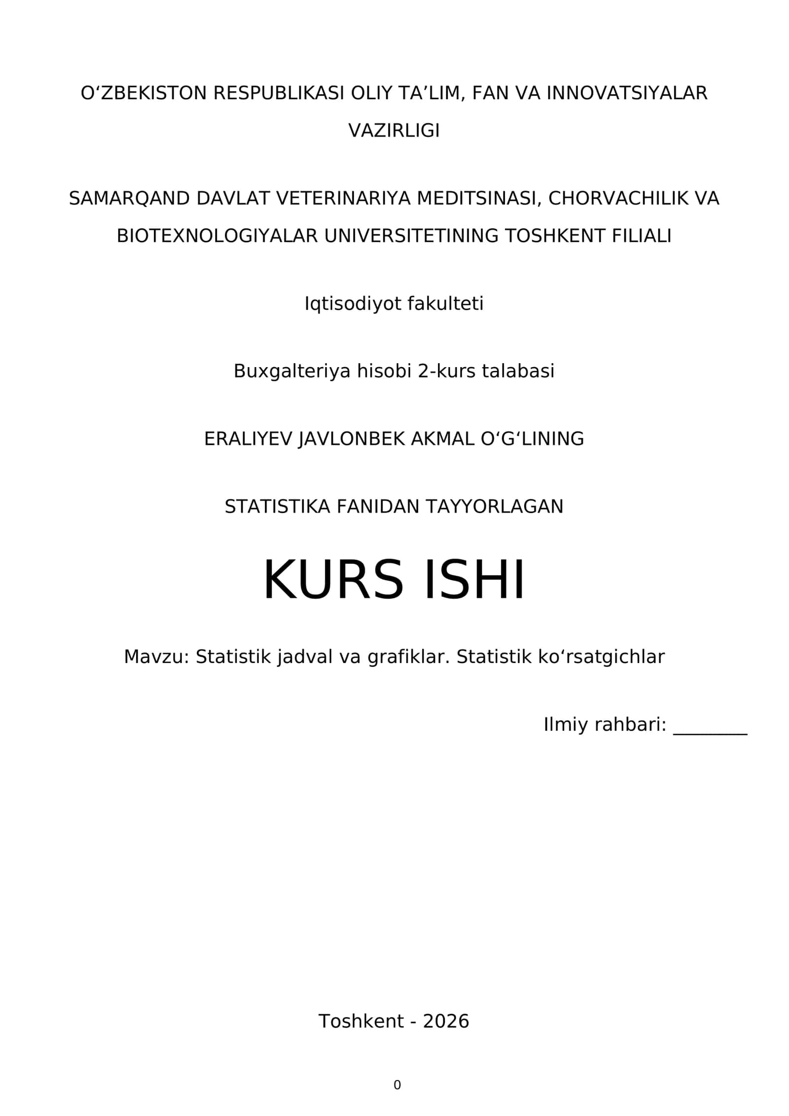 Statistik jadval va grafiklar. Statistik koʻrsatgichlar 1