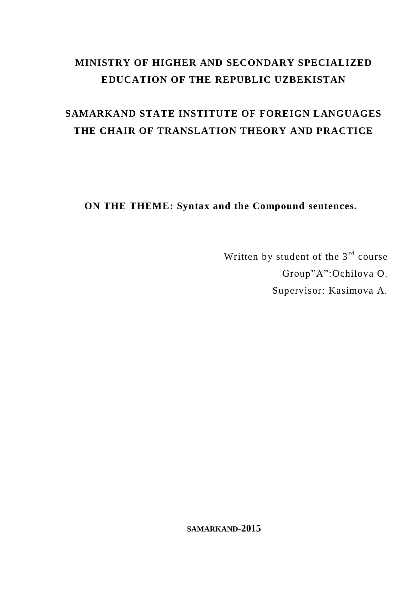 Syntax and the Compound sentences 1