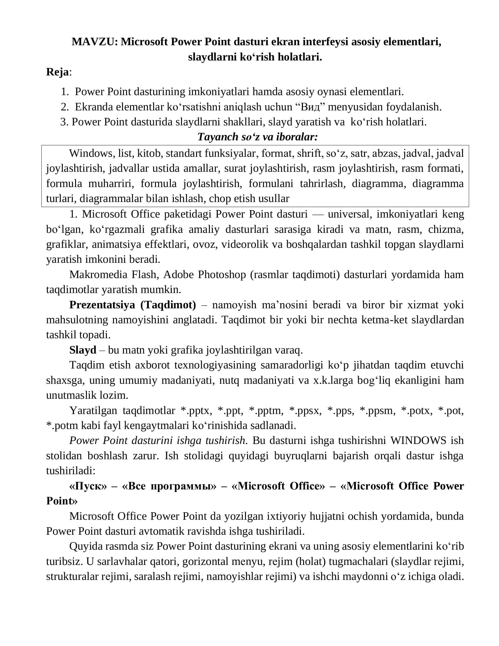 Microsoft Power Point dasturi 1