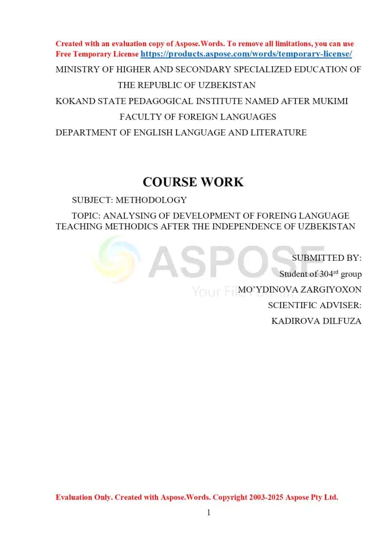 Analysing of Development of Foreign Language Teaching Methodics After the Independence of Uzbekistan 1