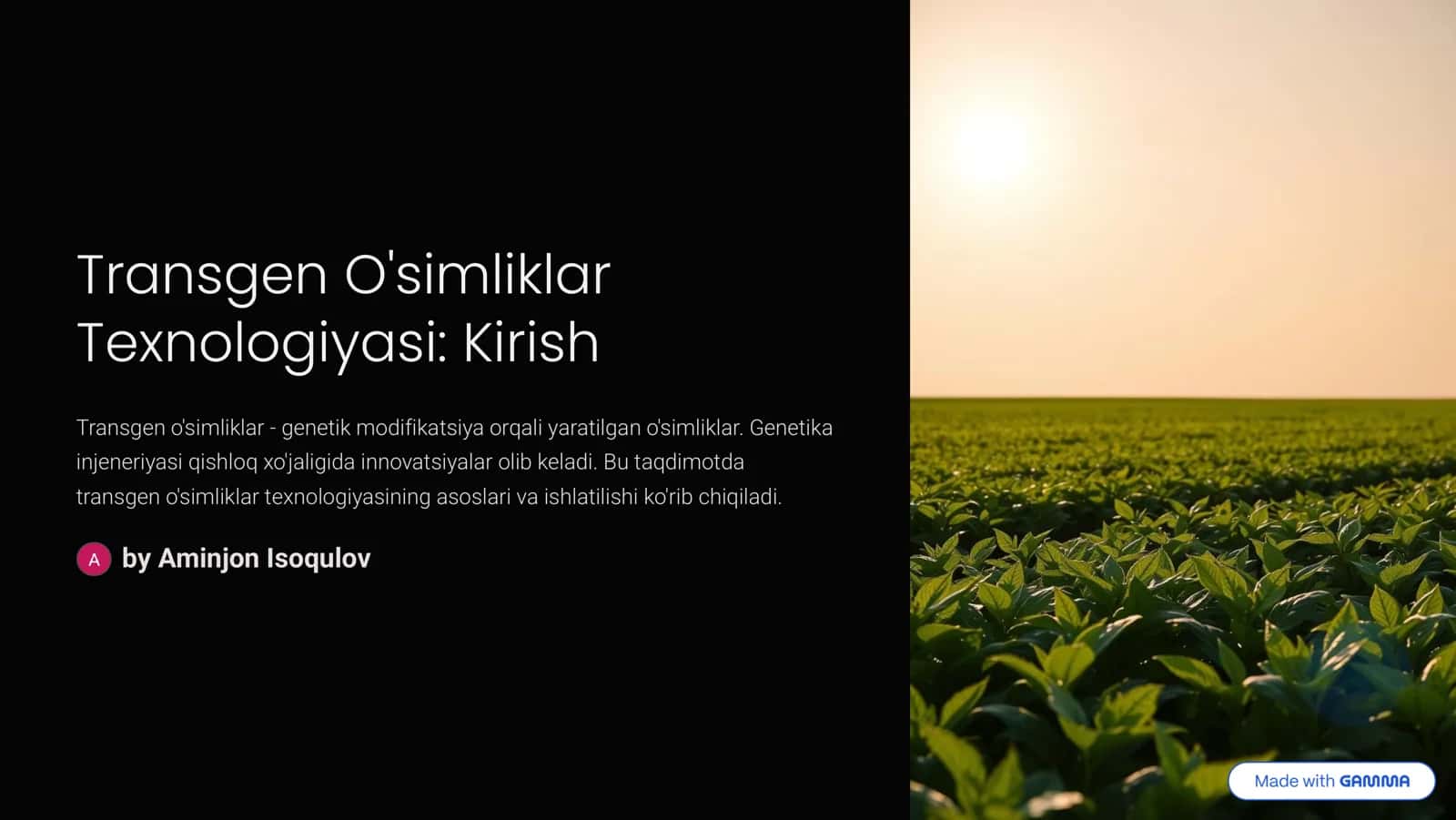 Transgen O'simliklar Texnologiyasi: Kirish 1
