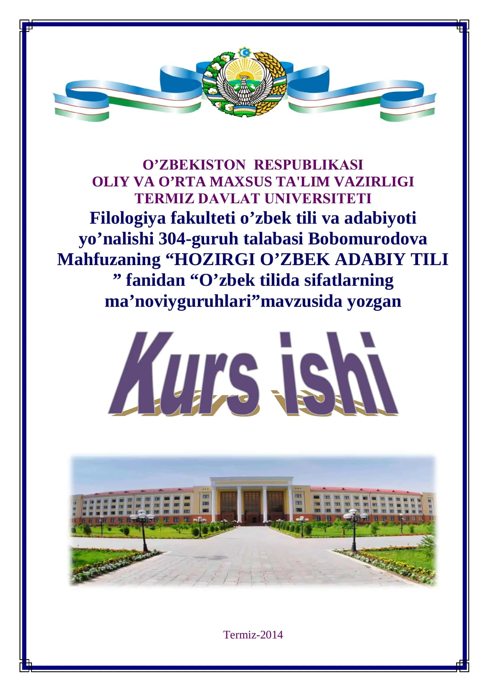 O'zbek tilida sifatlarning ma'noviy guruhlari 1
