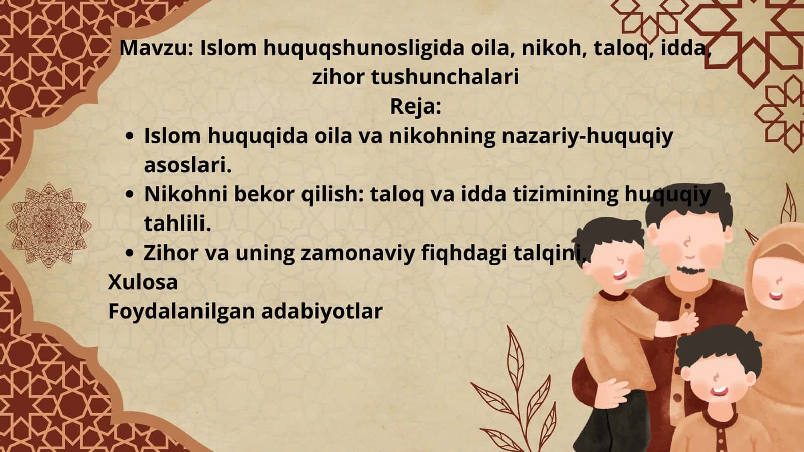 Islom huquqshunosligida oila, nikoh, taloq, idda, zihor tushunchalari 1