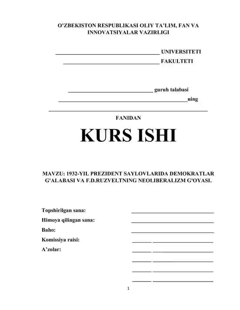 1932-YIL PREZIDENT SAYLOVLARIDA DEMOKRATLAR G'ALABASI VA F.D.RUZVELTNING NEOLIBERALIZM G'OYASI