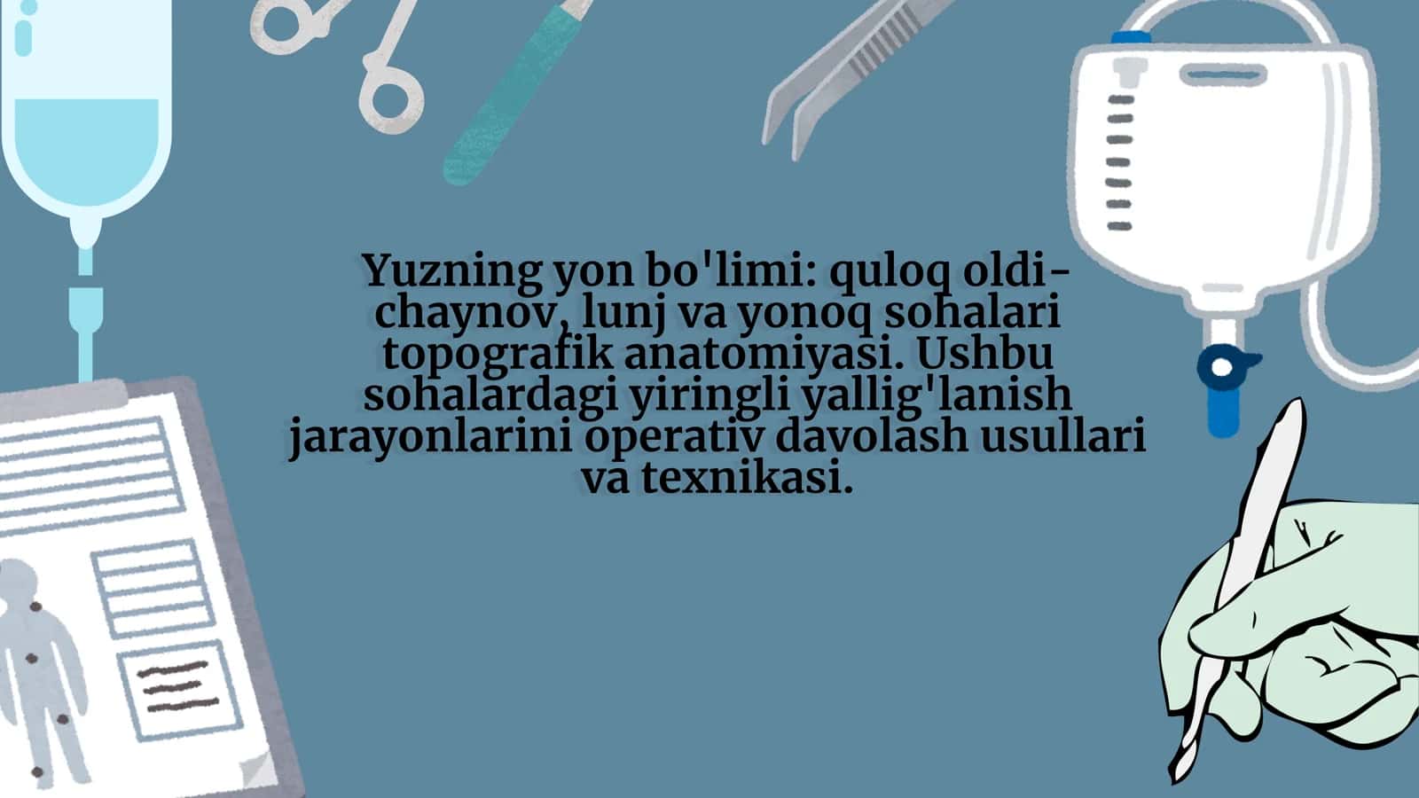 Yuzning yon bo'limi: quloq oldi- chaynov, lunj va yonoq sohalari topografik anatomiyasi. Ushbu sohal 1