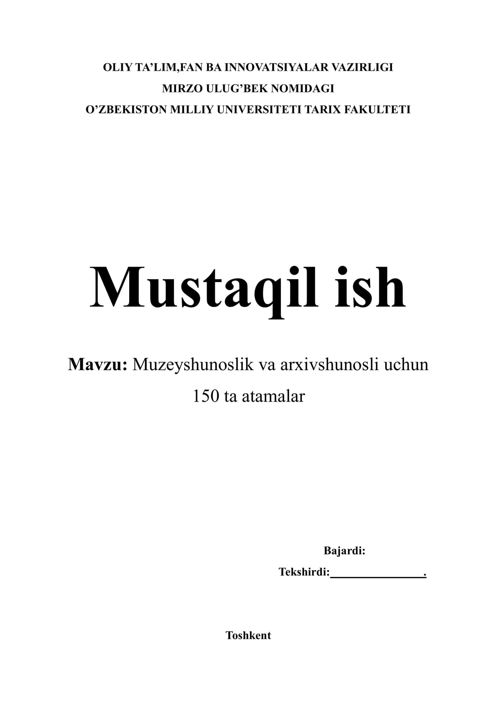 Muzeyshunoslik va arxivshunosli uchun 150 ta atamalar 1