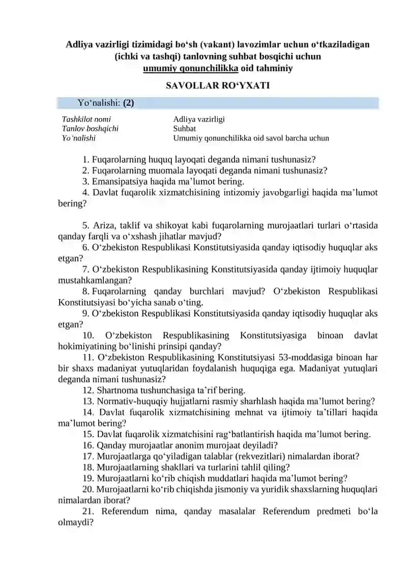 Adliya tahminiy savollar