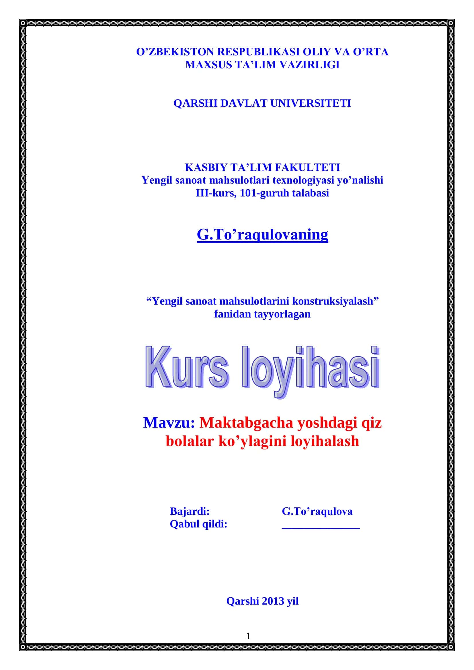 Maktabgacha yoshdagi qiz bolalar ko’ylagini loyihalash 1