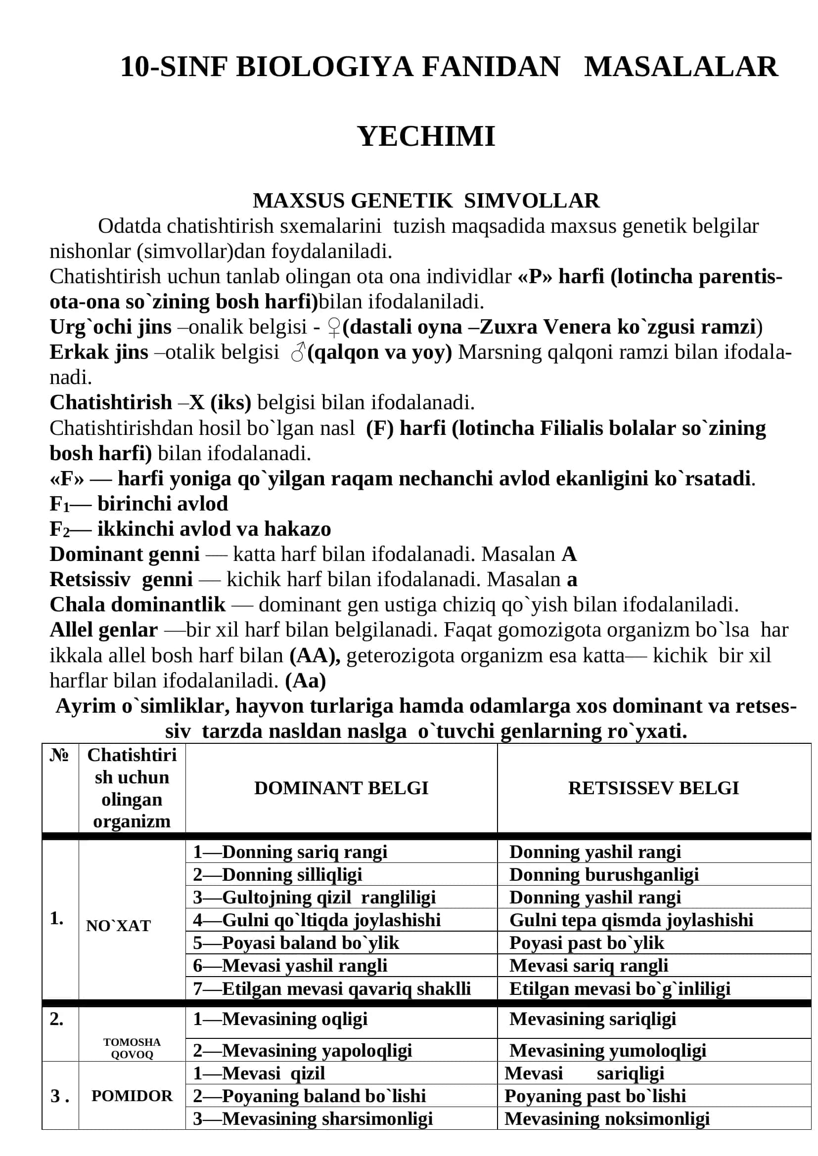 10-SINF BIOLOGIYA FANIDAN MASALALAR YECHIMI 1